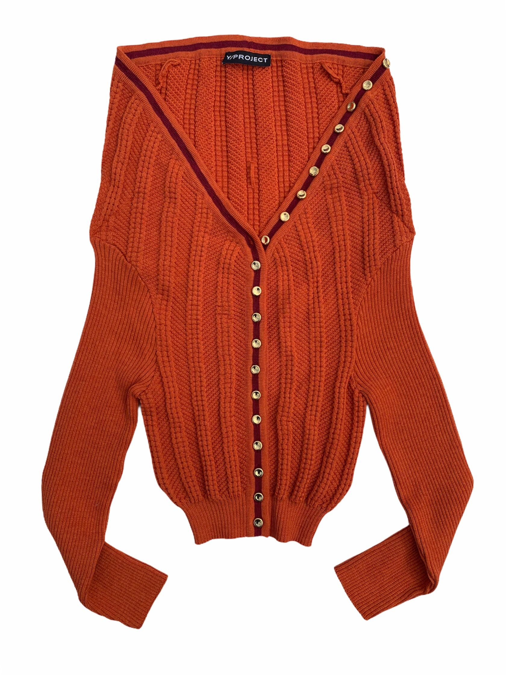 Y/Project Y/Project Orange Necklace Detail Ribbed Wool Cardigan 38 Size XS / US 0-2 / IT 36-38 - 3 Thumbnail