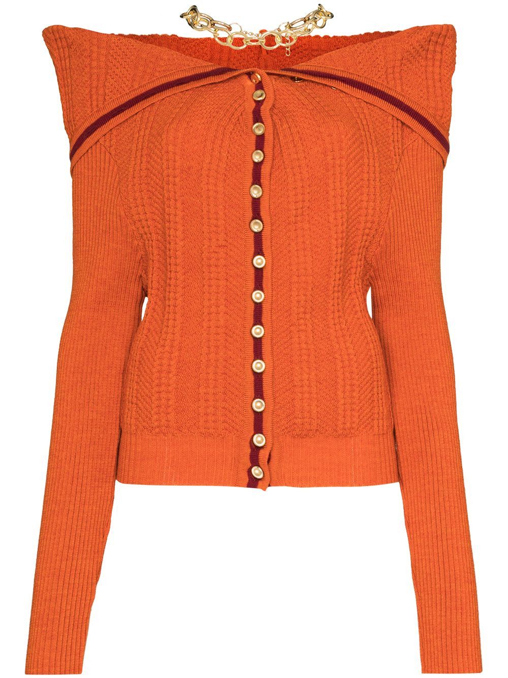 Y/Project Y/Project Orange Necklace Detail Ribbed Wool Cardigan 38 Size XS / US 0-2 / IT 36-38 - 2 Thumbnail