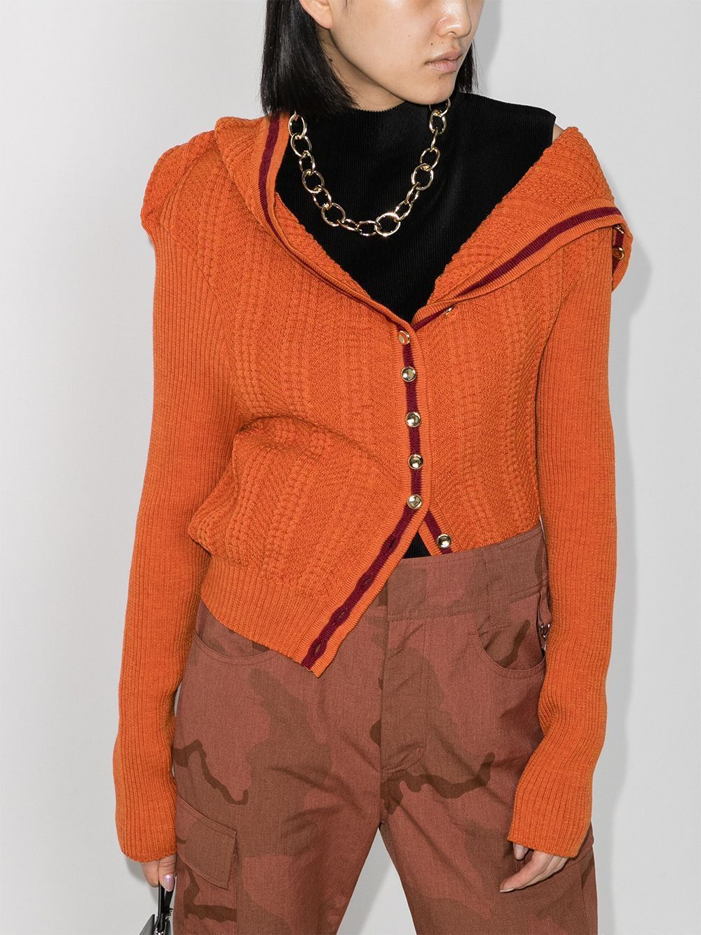 Y/Project Y/Project Orange Necklace Detail Ribbed Wool Cardigan 38 Size XS / US 0-2 / IT 36-38 - 1 Thumbnail