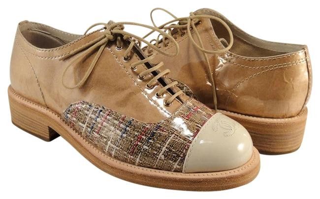 image of Chanel Multicolor Tweed Paper Oxford Brown Pink Shoes 38.5, Women's