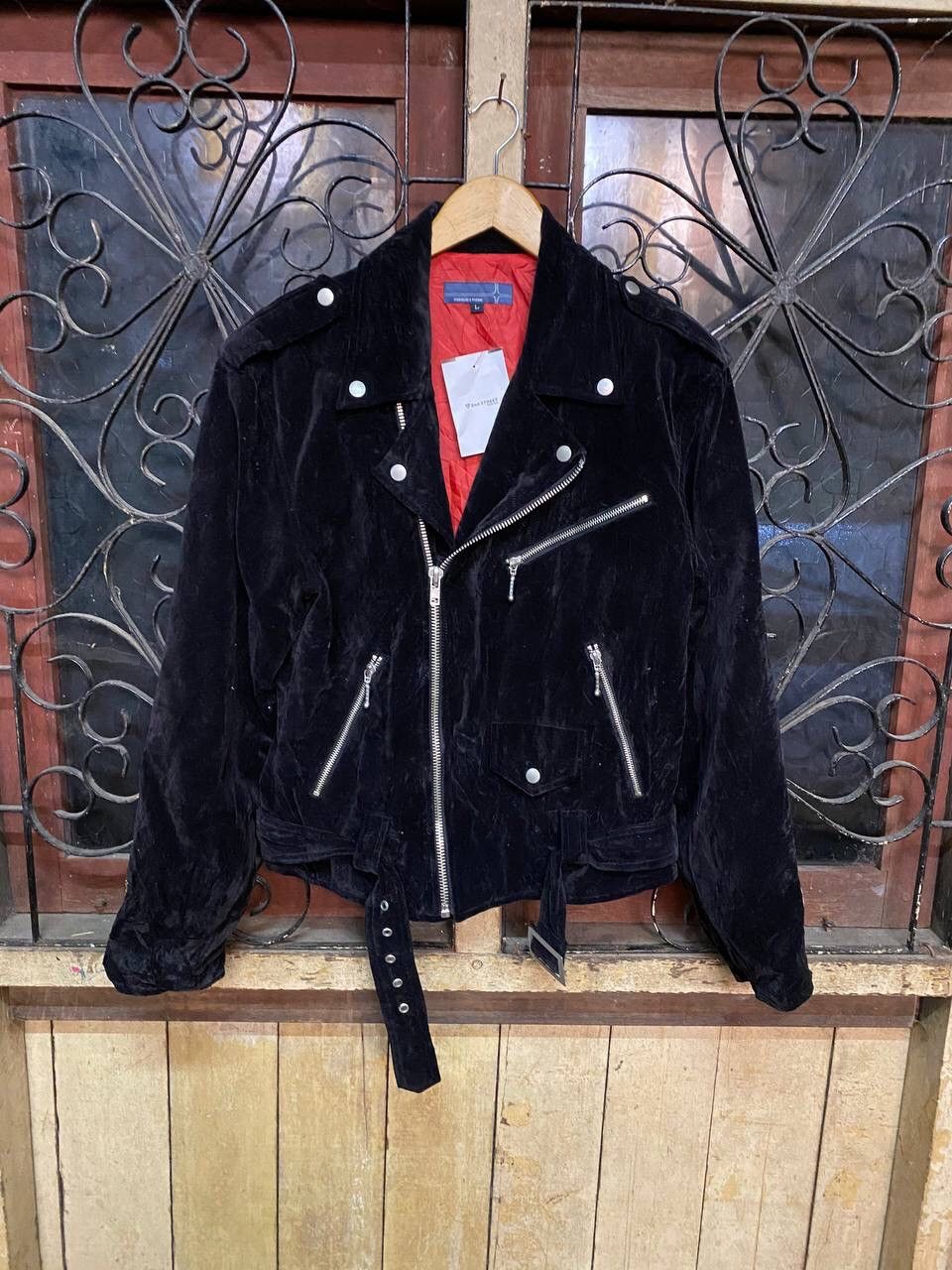 image of Seditionaries Suggestion Double Collar Perfecto Velvet Rider Jacket in Black, Men's (Size Medium)
