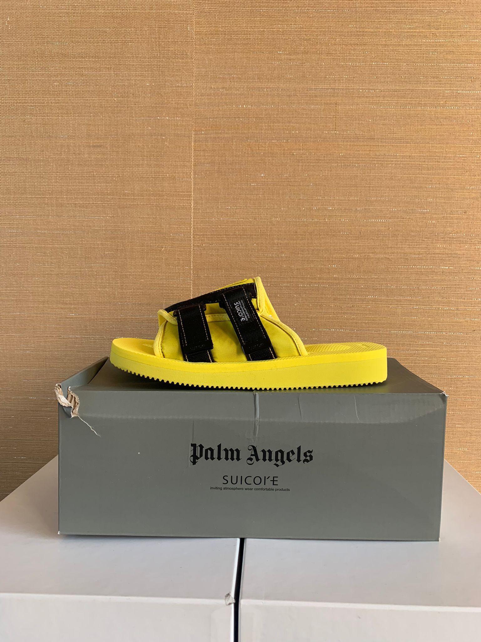 image of Palm Angels x Suicoke Logo Sandals In Yellow, Men's (Size 7)