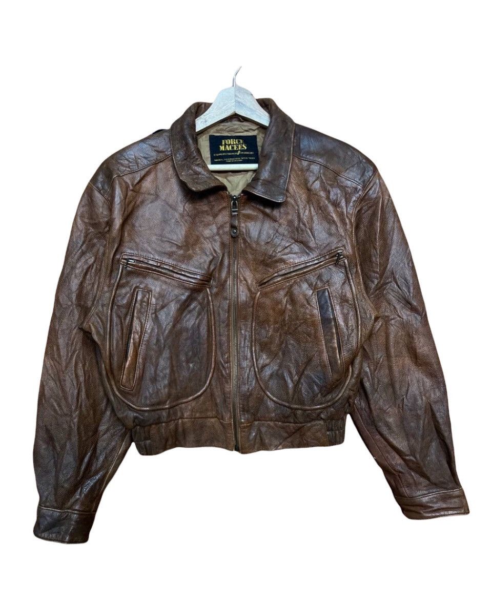 image of Leather x Leather Jacket Vintage Force Macees Kadoya Biker Jacket in Brown, Men's (Size Medium)