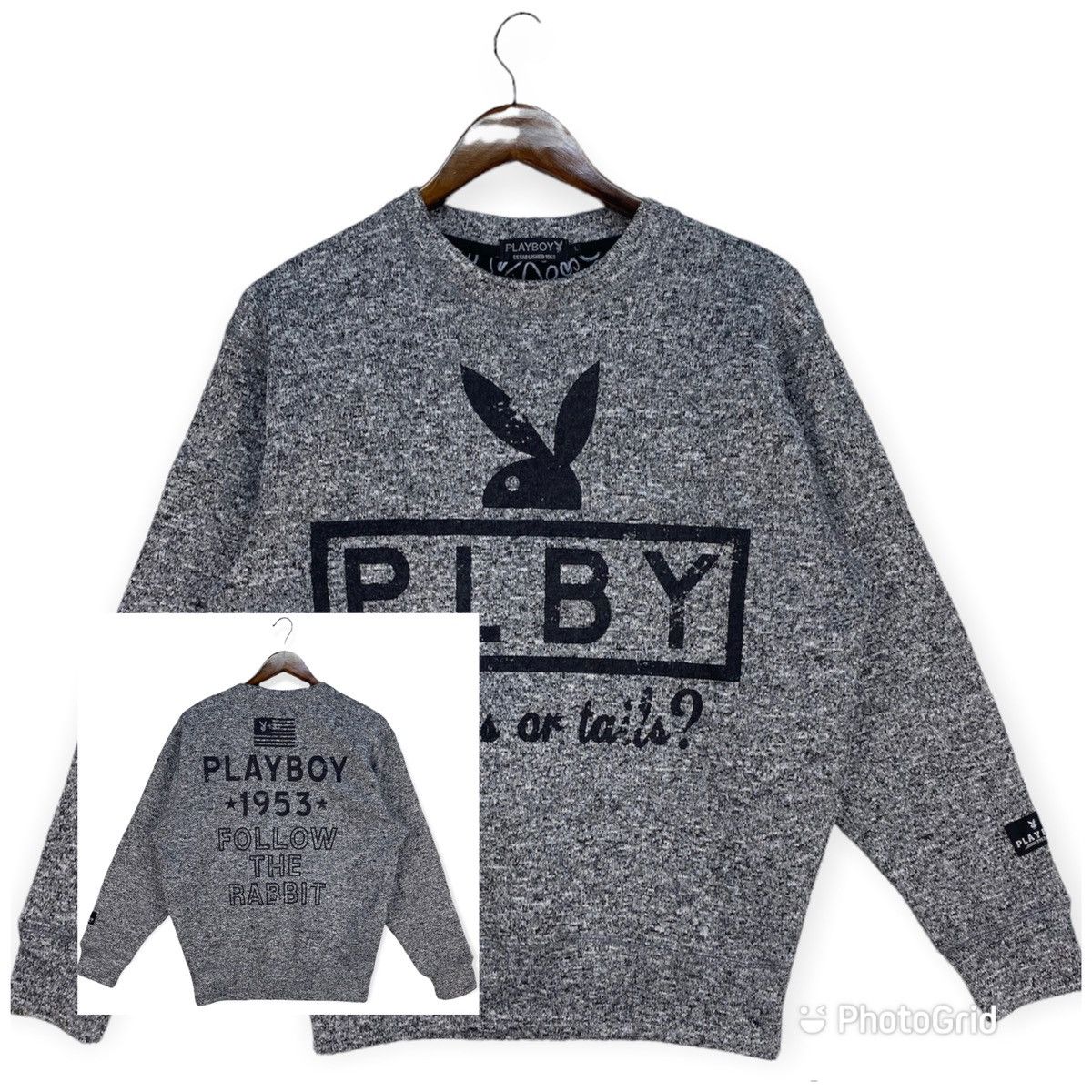 image of Playboy Follow The Rabbit Sweatshirt in Grey, Men's (Size Large)