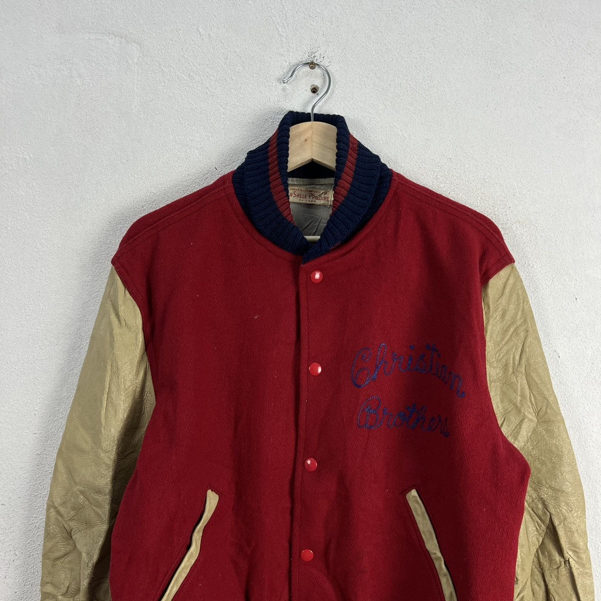 Japanese Brand VINTAGE VARSITY JACKET LA SALLE CHRISTIAN BROTHERS LEATHER Size US M / EU 48-50 / 2 - 3 Thumbnail