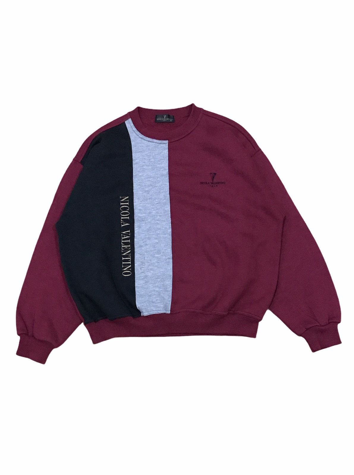 image of Vintage Nicola Valentino Multicolour Sweater Big Logo in Maroon, Men's (Size Medium)