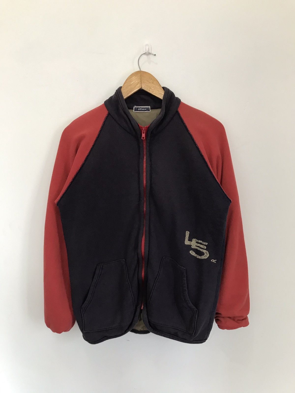 image of Vintage 45Rpm Spell Out Logo Zipper Jacket in Blue, Men's (Size Medium)