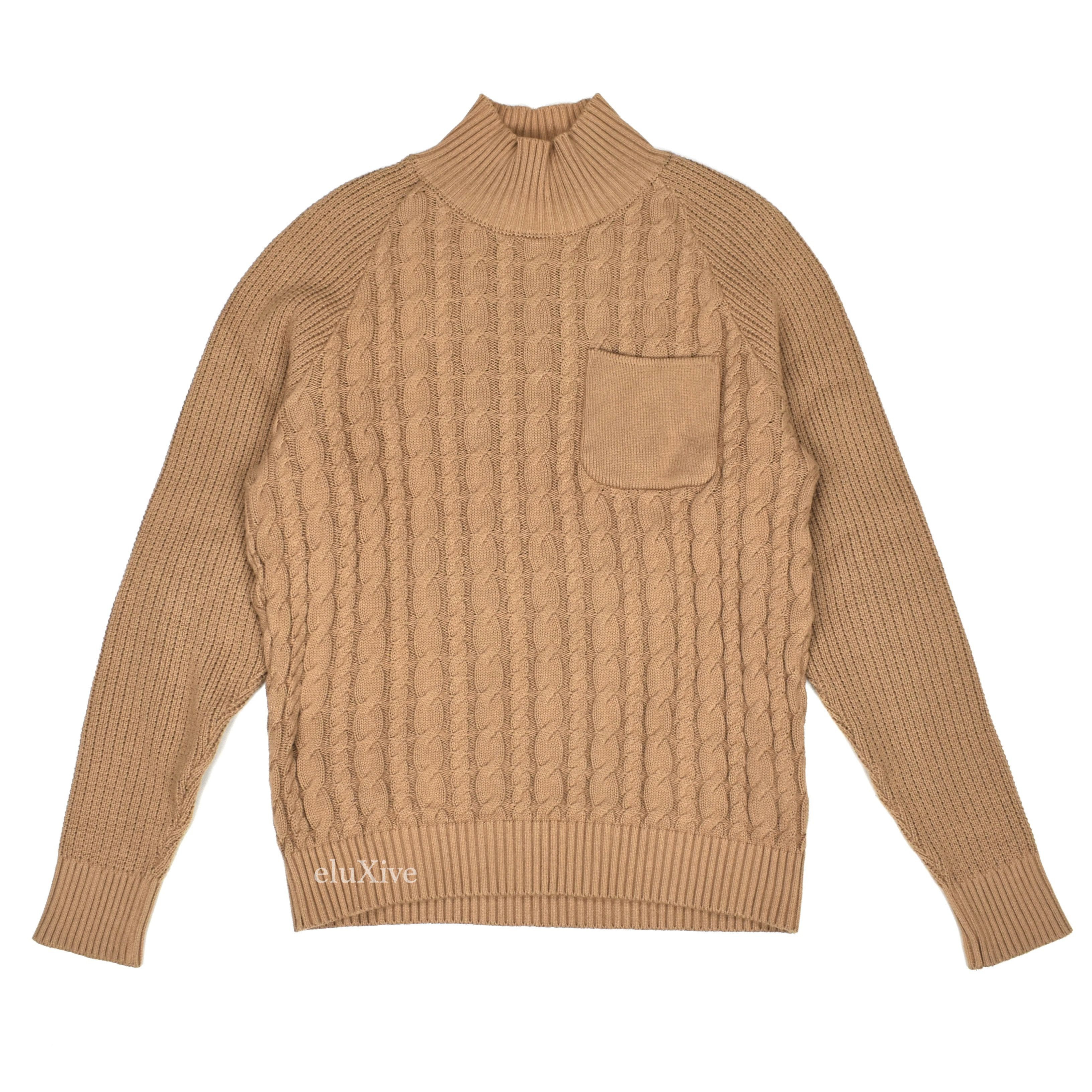 AW12 Psycho Color Tan Cable Knit Mock Neck Pocket Sweater