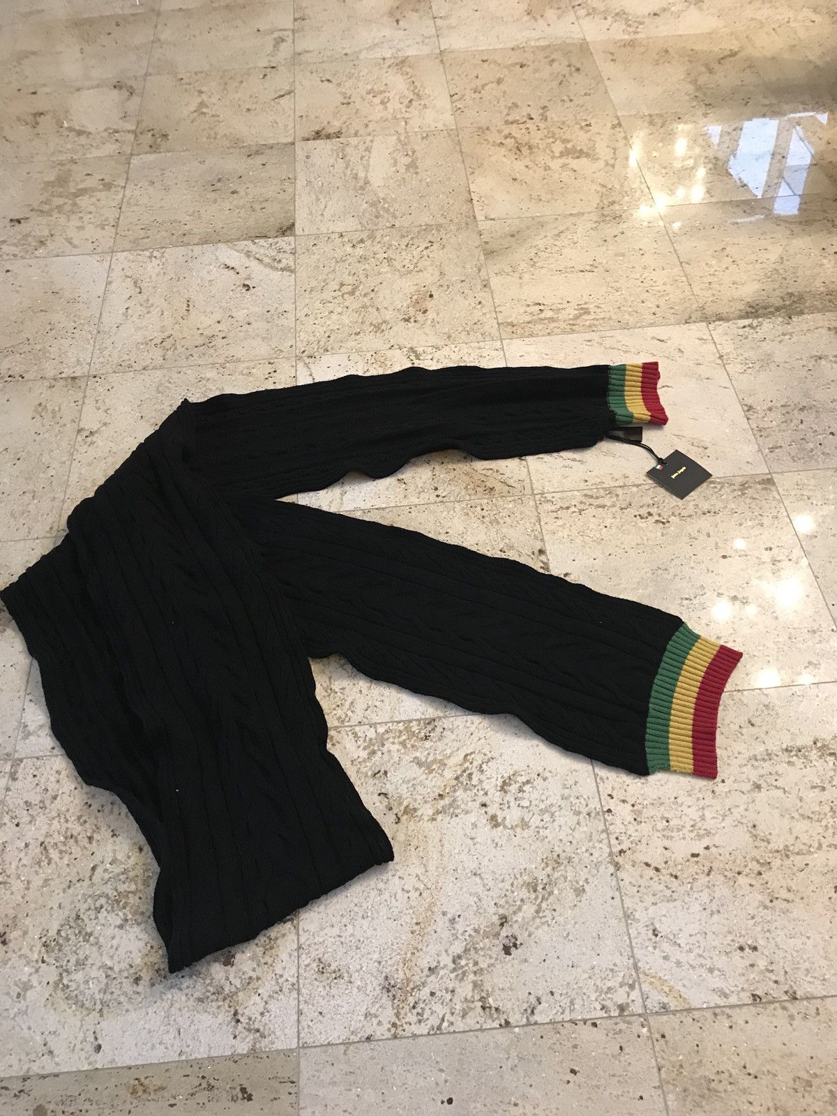 Palm Angels Long Black Wool Cable Knit Scarf Size ONE SIZE - 1 Thumbnail