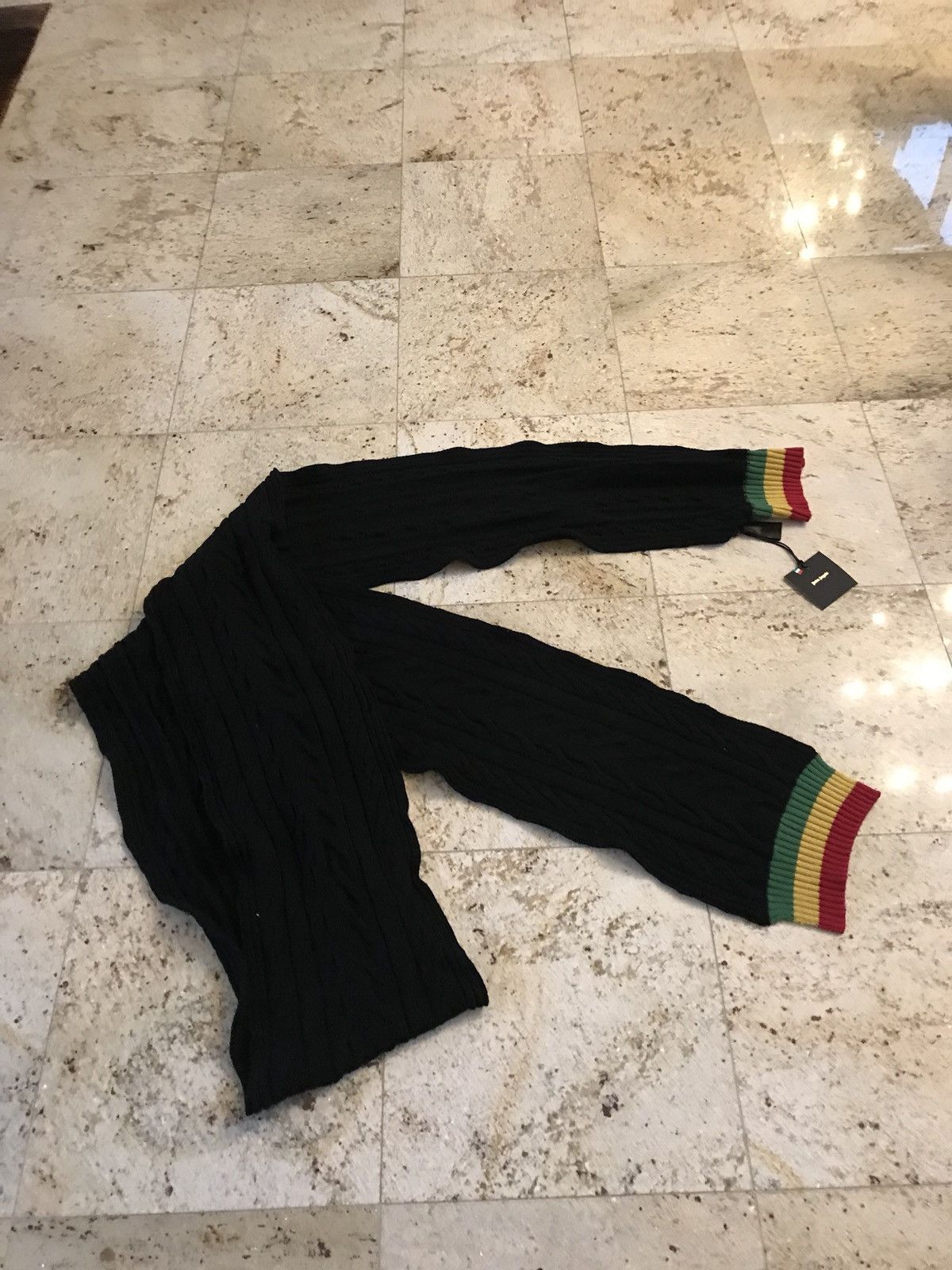 Palm Angels Long Black Wool Cable Knit Scarf Size ONE SIZE - 2 Thumbnail