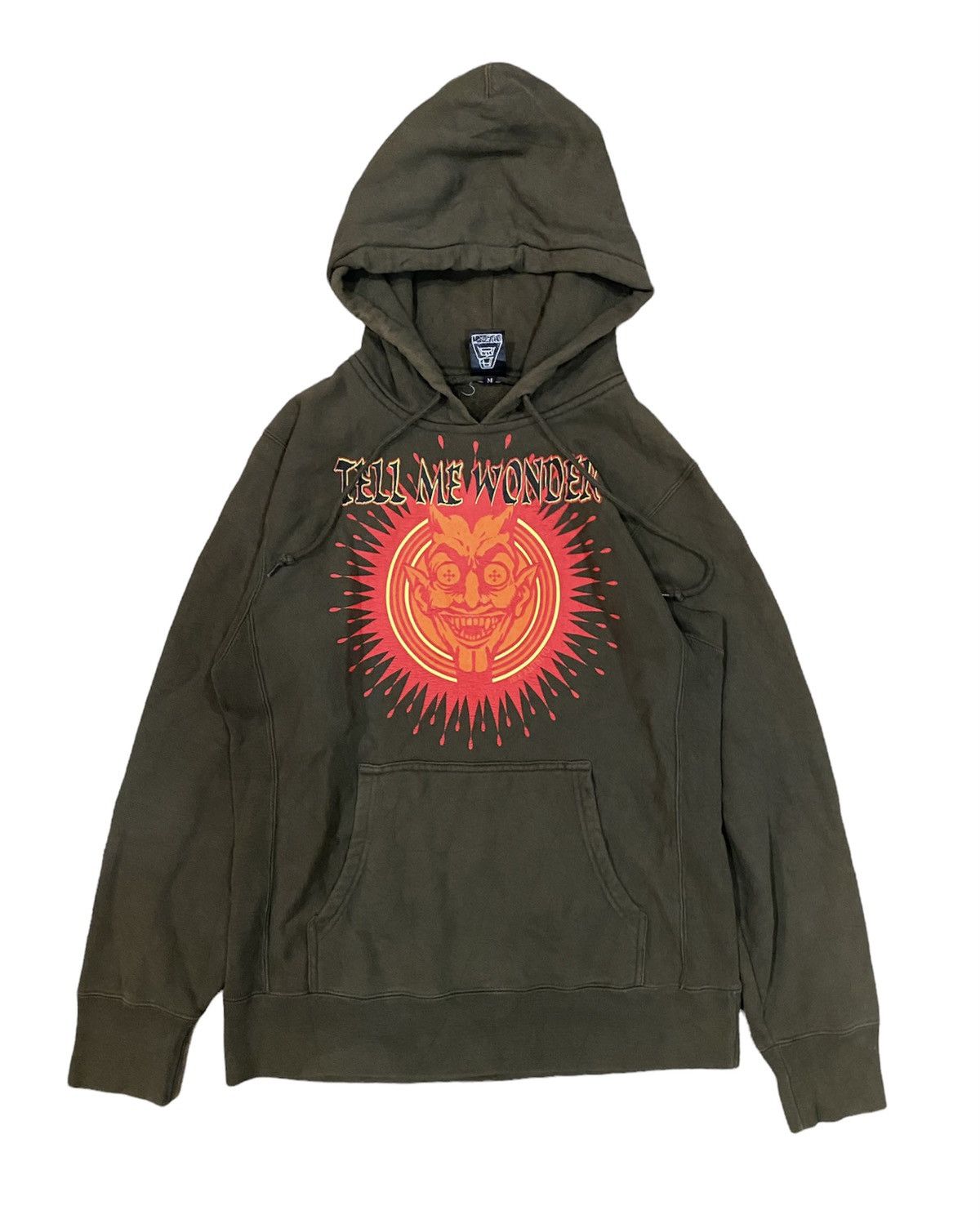 image of 20471120 VTG Hex Anti Style s Demon Face Hoodie in Olive Brown, Men's (Size Medium)