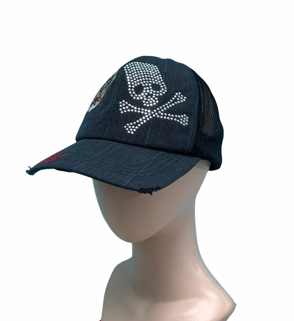 Japanese Brand × Vintage 🎌 Vintage Skulls ☠️ Rhinestone Trucker Hat Cap Size ONE SIZE - 1 Thumbnail