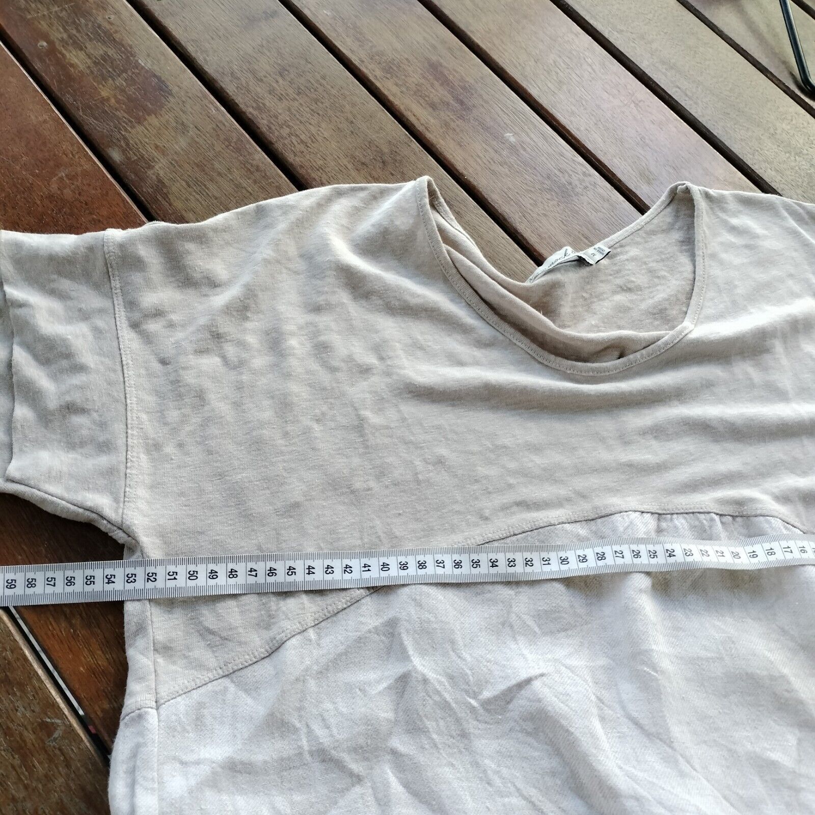 Designer Hammock & Vine Beige Colourblock Linen T Shirt Top Size M / US 6-8 / IT 42-44 - 6 Thumbnail