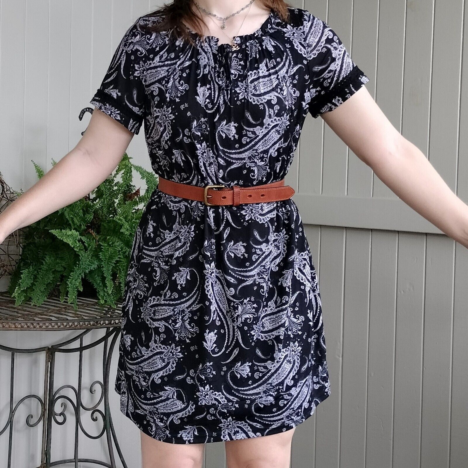 Vintage Vintage Y2K Dress Black White Babydoll Mini Paisley Mesh Size M / US 6-8 / IT 42-44 - 5 Thumbnail