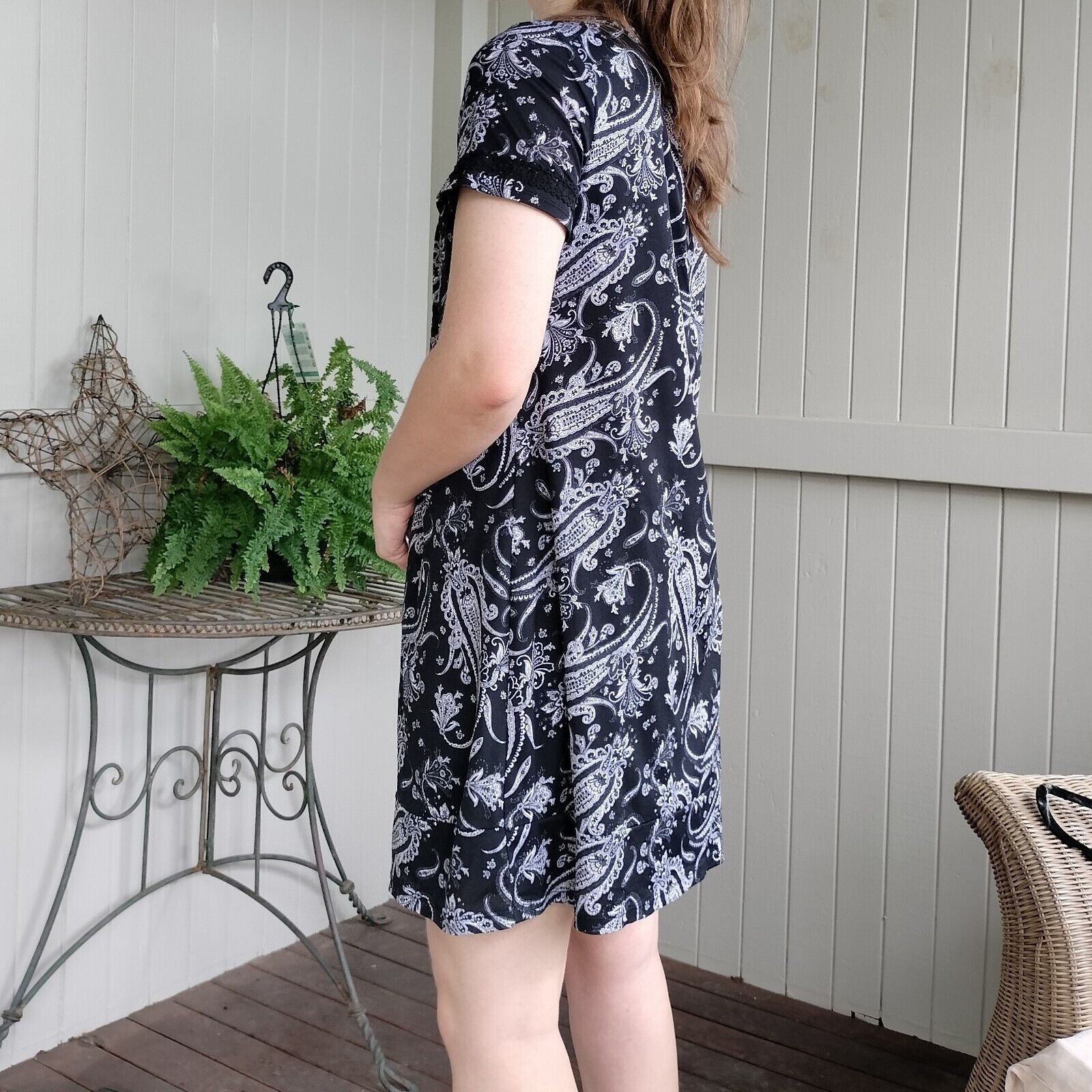 Vintage Vintage Y2K Dress Black White Babydoll Mini Paisley Mesh Size M / US 6-8 / IT 42-44 - 4 Thumbnail