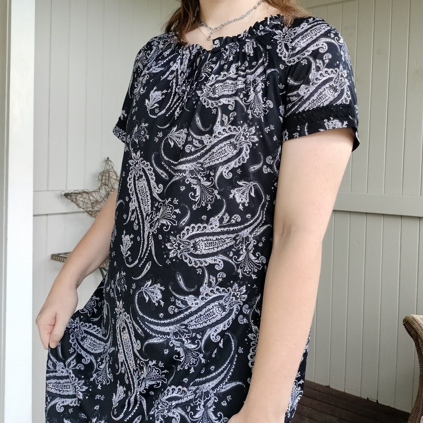 Vintage Vintage Y2K Dress Black White Babydoll Mini Paisley Mesh Size M / US 6-8 / IT 42-44 - 7 Thumbnail