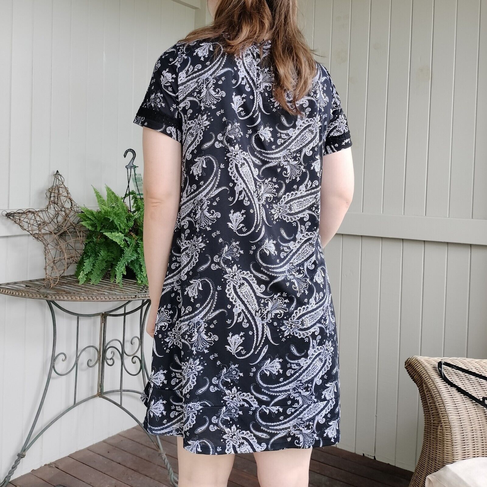 Vintage Vintage Y2K Dress Black White Babydoll Mini Paisley Mesh Size M / US 6-8 / IT 42-44 - 2 Thumbnail