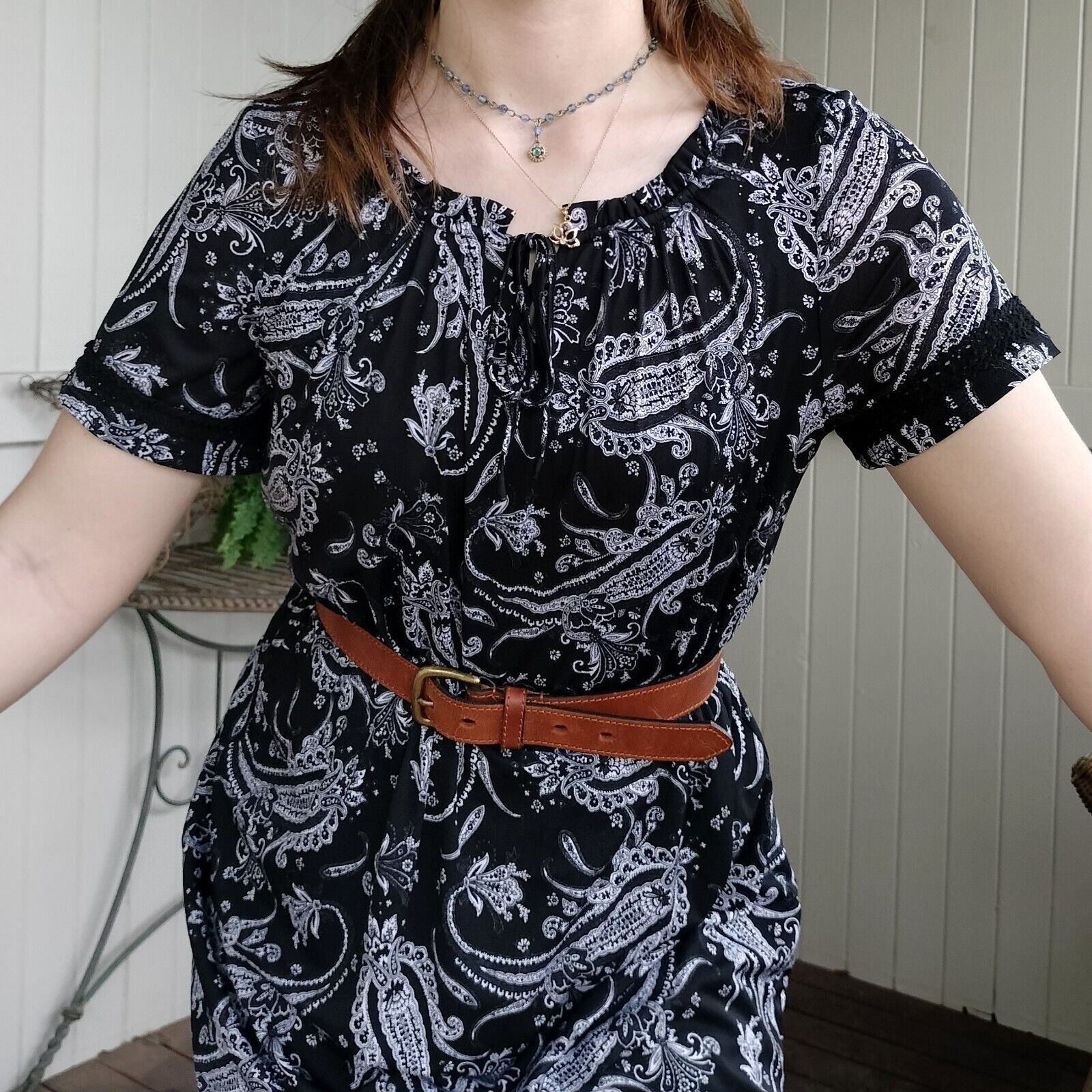 Vintage Vintage Y2K Dress Black White Babydoll Mini Paisley Mesh Size M / US 6-8 / IT 42-44 - 6 Thumbnail