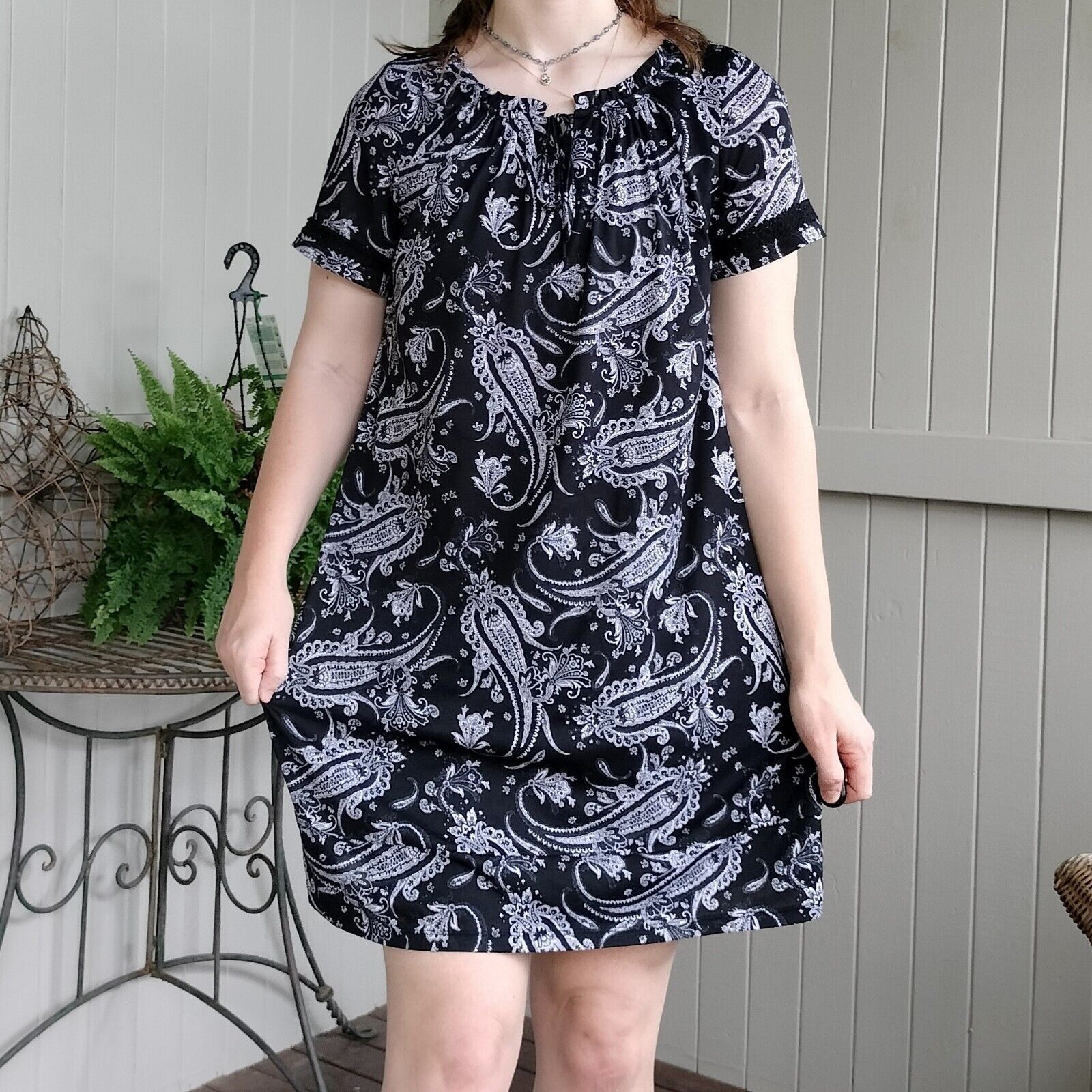 Vintage Vintage Y2K Dress Black White Babydoll Mini Paisley Mesh Size M / US 6-8 / IT 42-44 - 3 Thumbnail