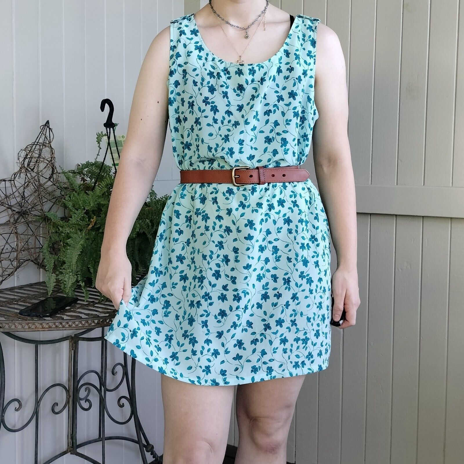 Vintage Vintage 80s Plus Size Dress Blue Floral Mini Retro Festival Size XL / US 12-14 / IT 48-50 - 2 Thumbnail