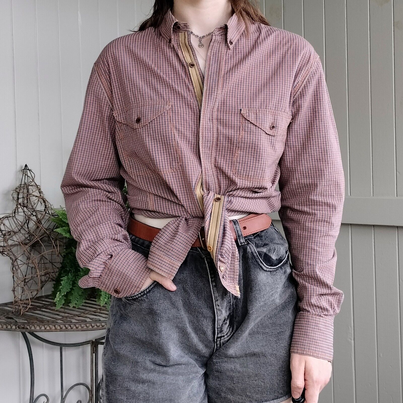 Designer × French Connection French Connection Shirt Orange Gingham Check Button Up Size US S / EU 44-46 / 1 - 2 Thumbnail