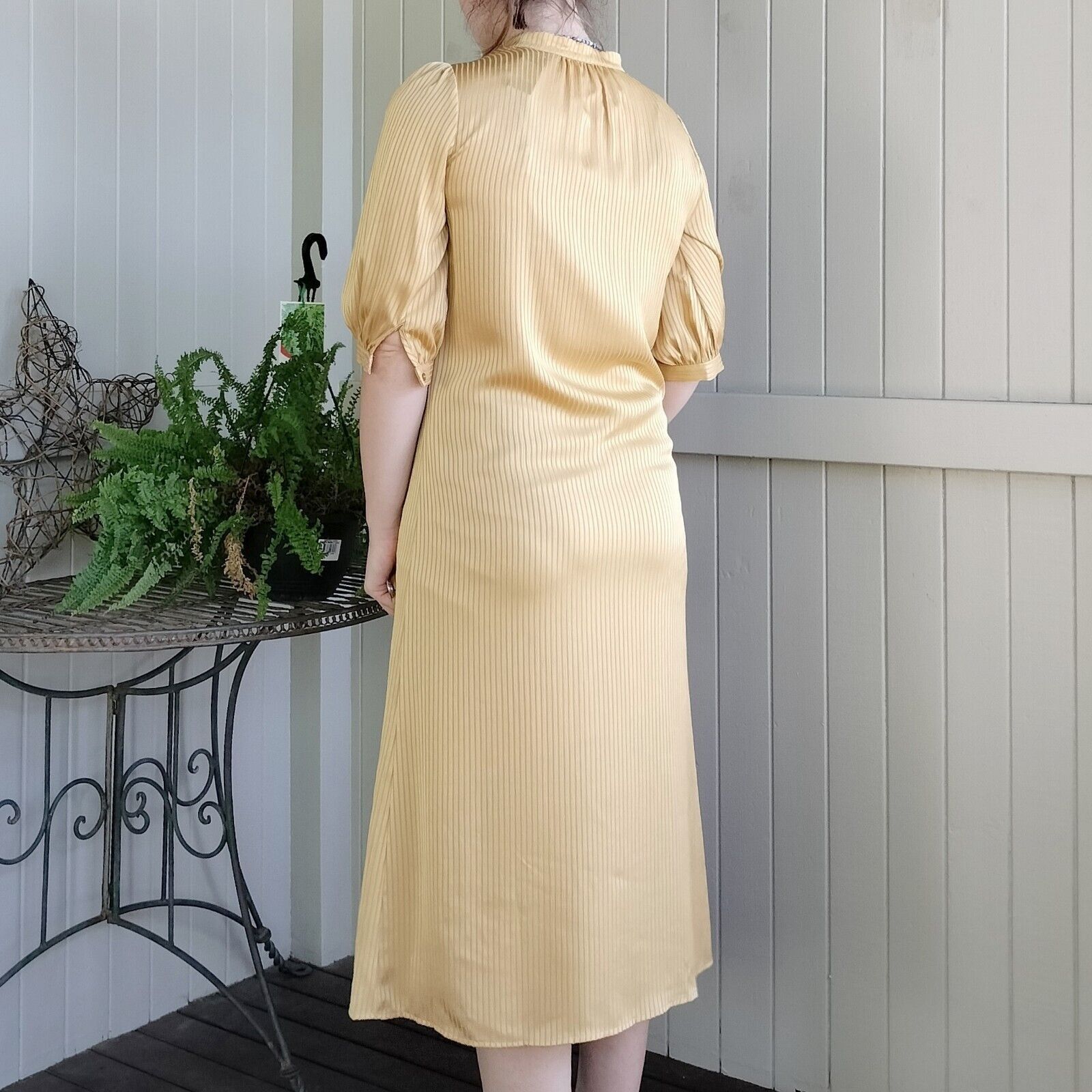 Designer GDS Helenam Dress Midi Satin Pleated Button Up Bishop Sleeve Size XS / US 0-2 / IT 36-38 - 5 Thumbnail