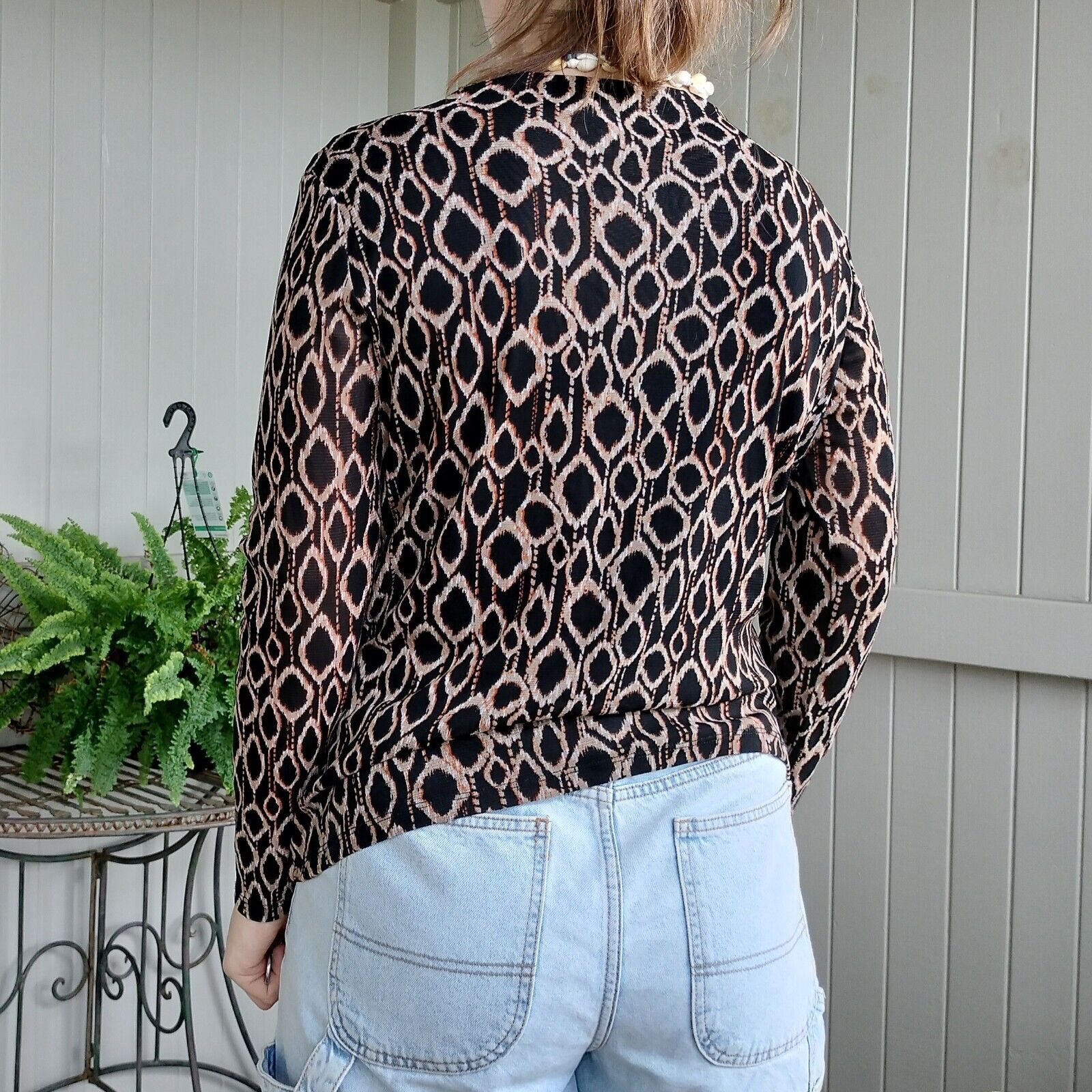 Designer Vintage Y2K Marco Polo Top Blouse Pleated Mesh Abstract Size XL / US 12-14 / IT 48-50 - 4 Thumbnail