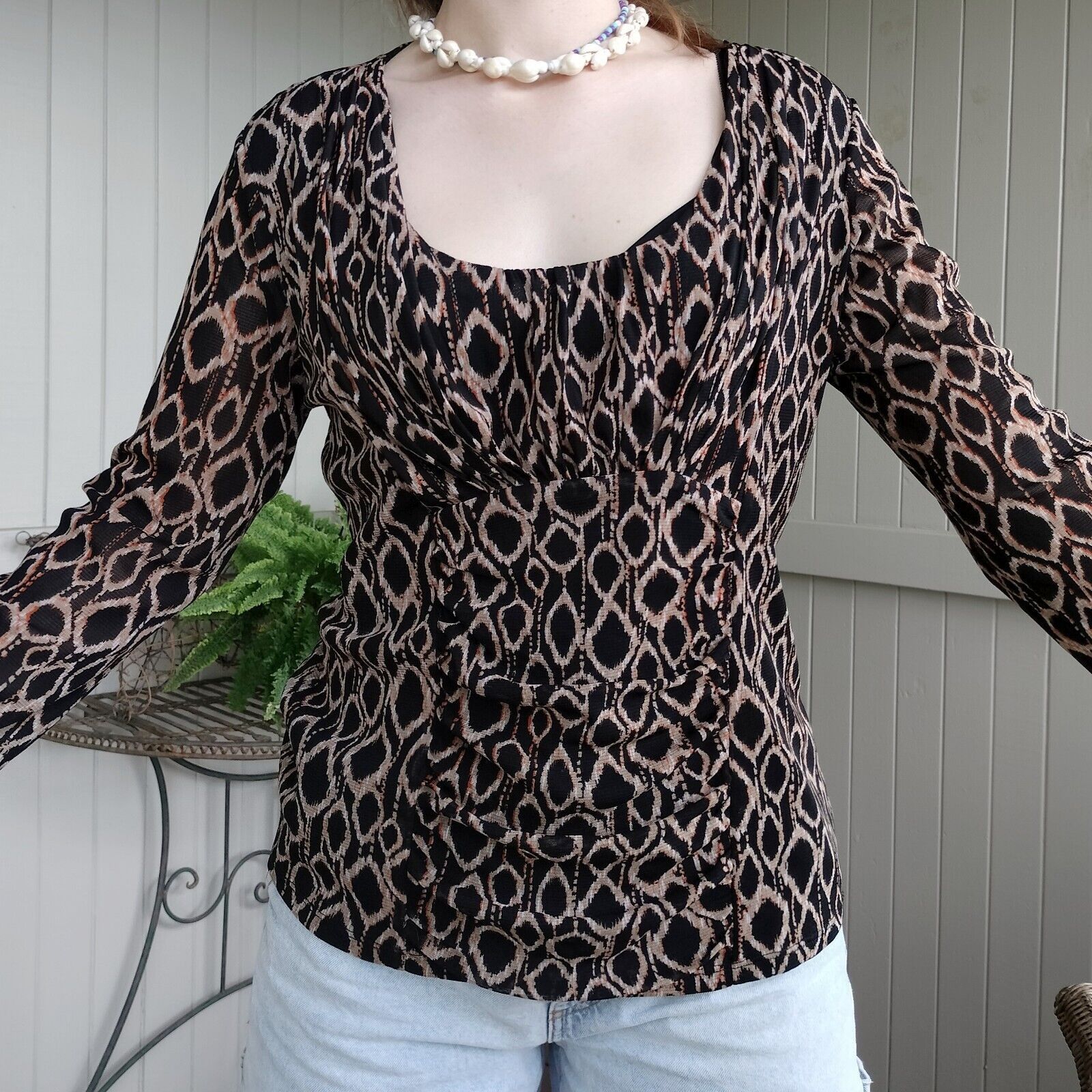 Designer Vintage Y2K Marco Polo Top Blouse Pleated Mesh Abstract Size XL / US 12-14 / IT 48-50 - 5 Thumbnail