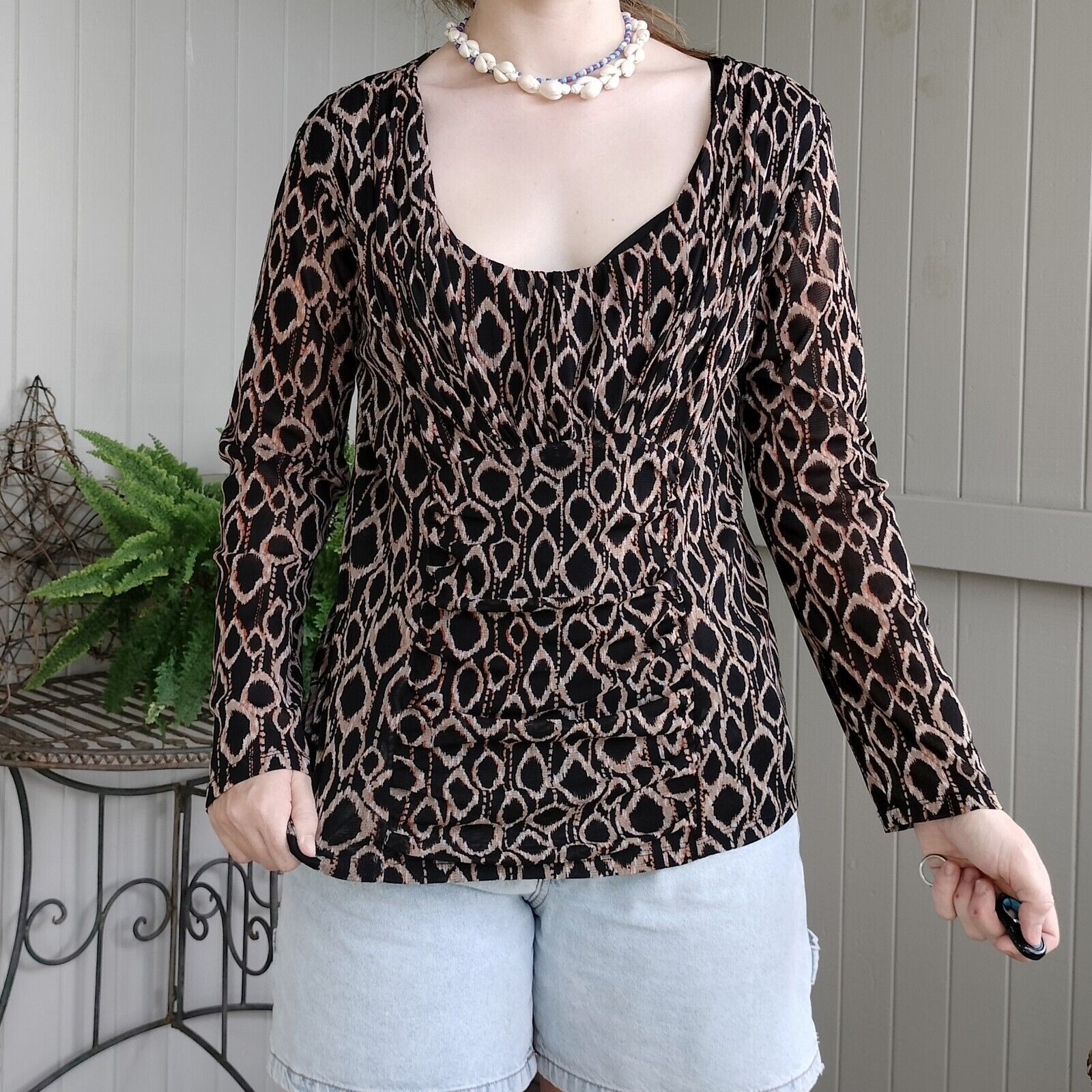 Designer Vintage Y2K Marco Polo Top Blouse Pleated Mesh Abstract Size XL / US 12-14 / IT 48-50 - 3 Thumbnail