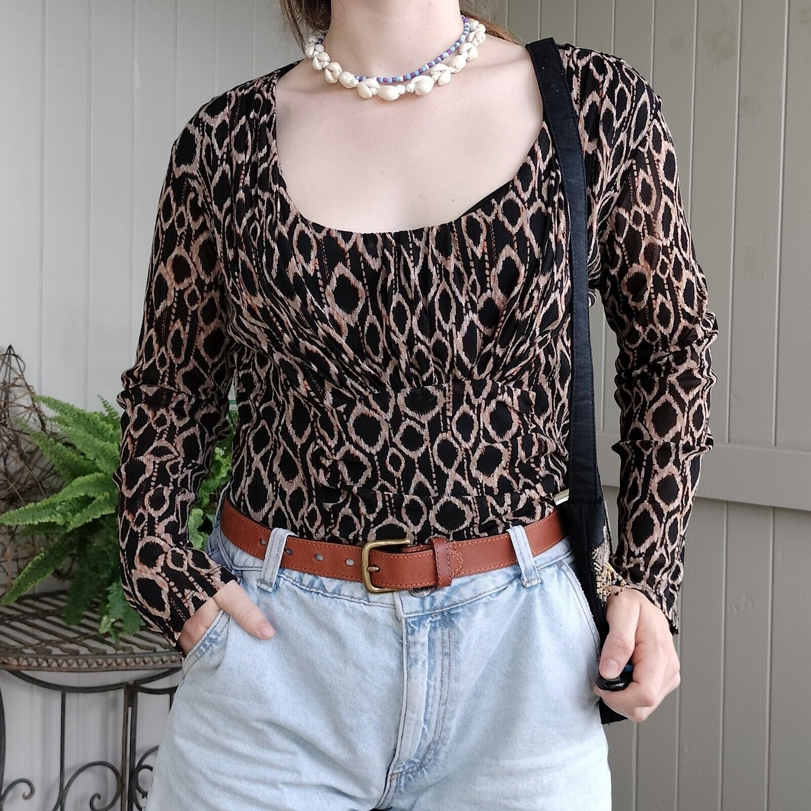 Designer Vintage Y2K Marco Polo Top Blouse Pleated Mesh Abstract Size XL / US 12-14 / IT 48-50 - 2 Thumbnail