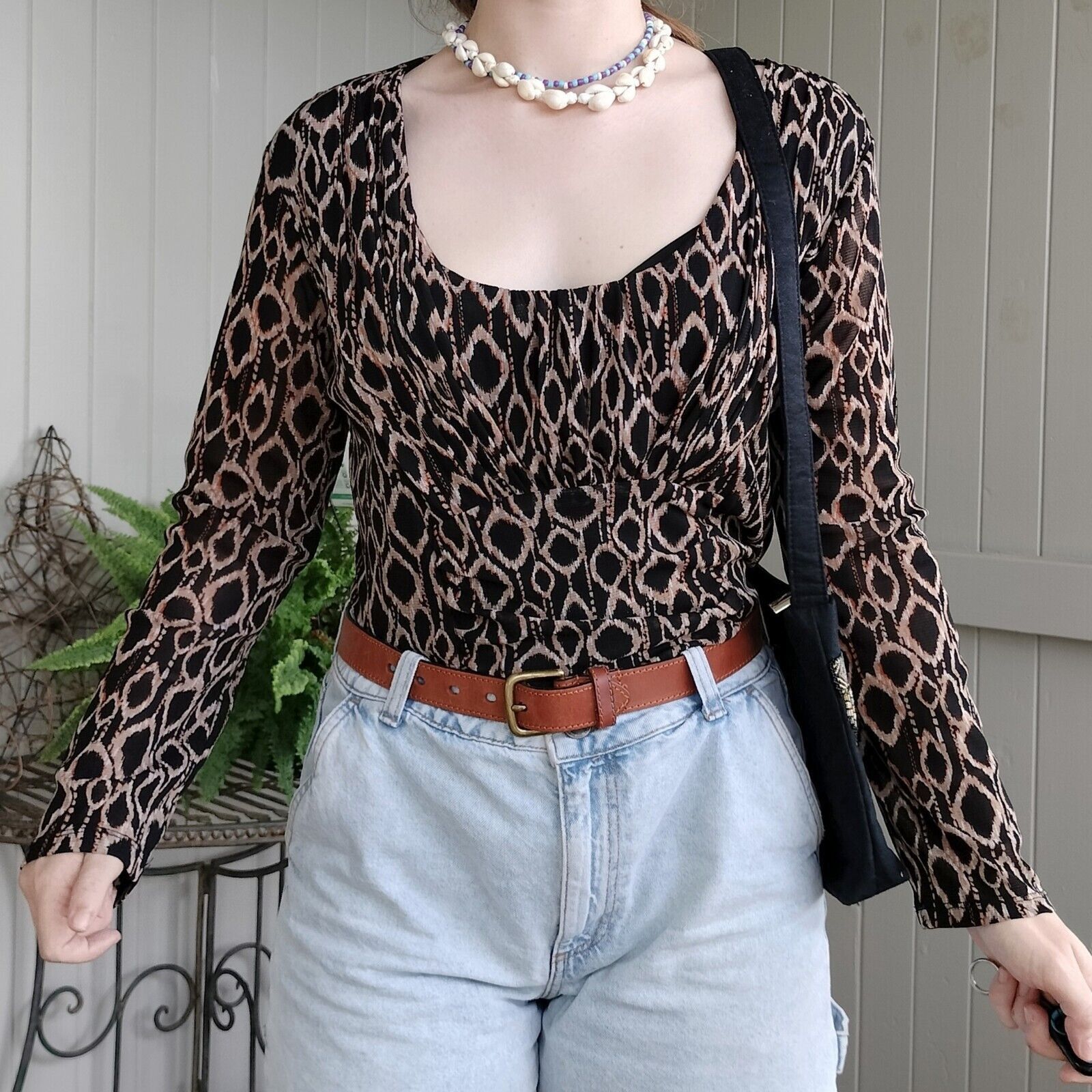 Designer Vintage Y2K Marco Polo Top Blouse Pleated Mesh Abstract Size XL / US 12-14 / IT 48-50 - 1 Thumbnail