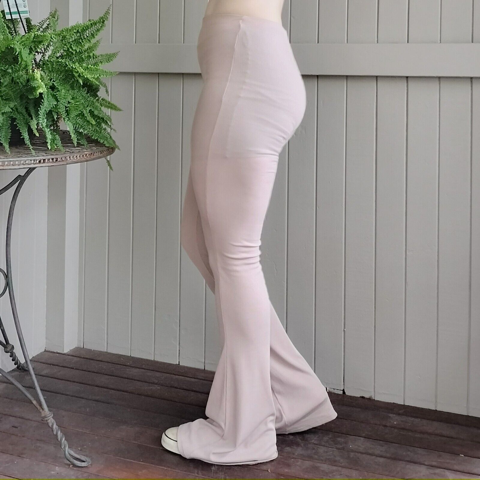 Designer × Other UK Missguided Pants Trousers Stone High Waist Flare Knit Tall Size 27" / US 4 / IT 40 - 3 Thumbnail