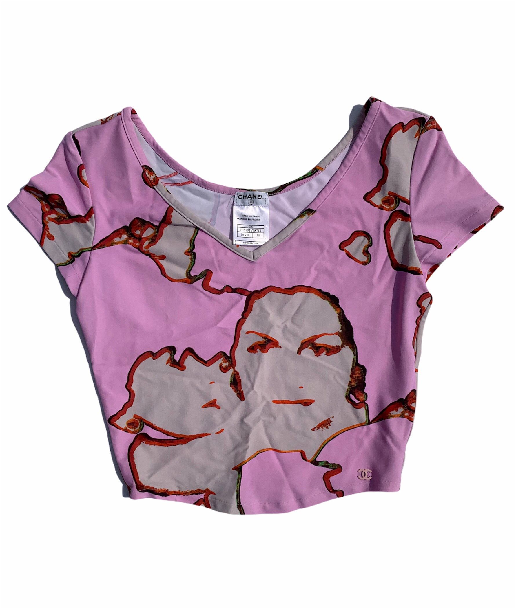 Chanel Chanel Rare Vintage Pink Face Portrait V-Neck Top 38 Size XS / US 0-2 / IT 36-38 - 2 Thumbnail