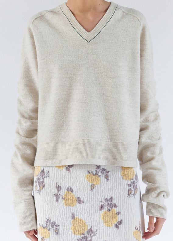 Celine Phoebe Philo Wool & Alpaca V-Neck Sweater Ruched Sleeves Size S / US 4 / IT 40 - 2 Thumbnail