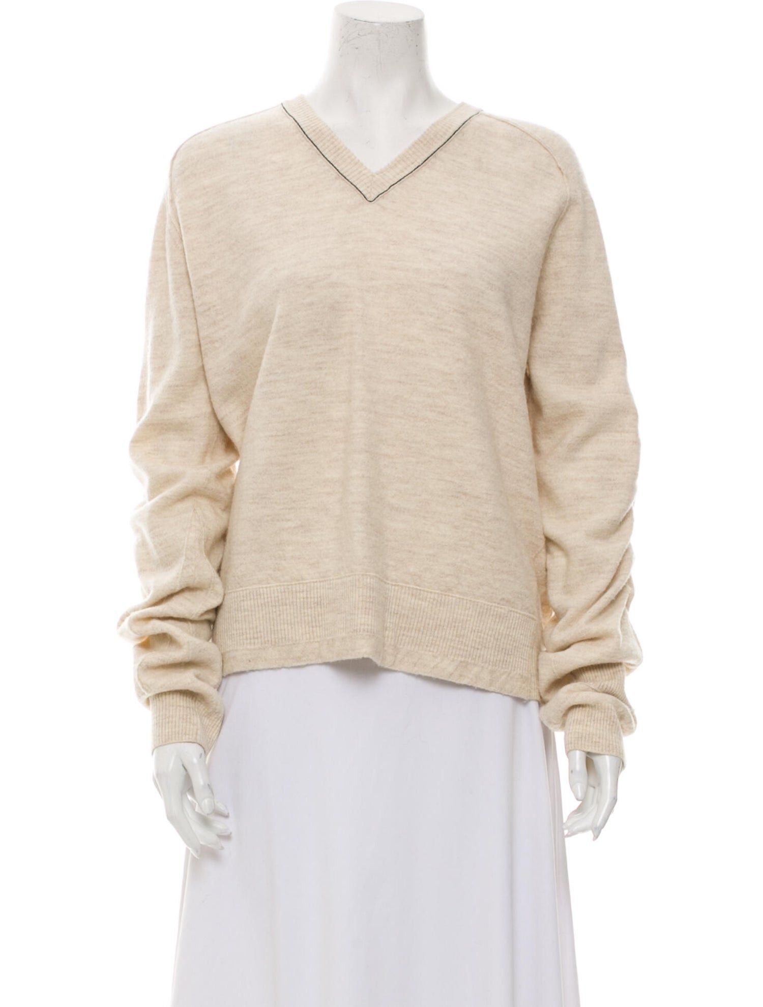 Celine Phoebe Philo Wool & Alpaca V-Neck Sweater Ruched Sleeves Size S / US 4 / IT 40 - 3 Thumbnail