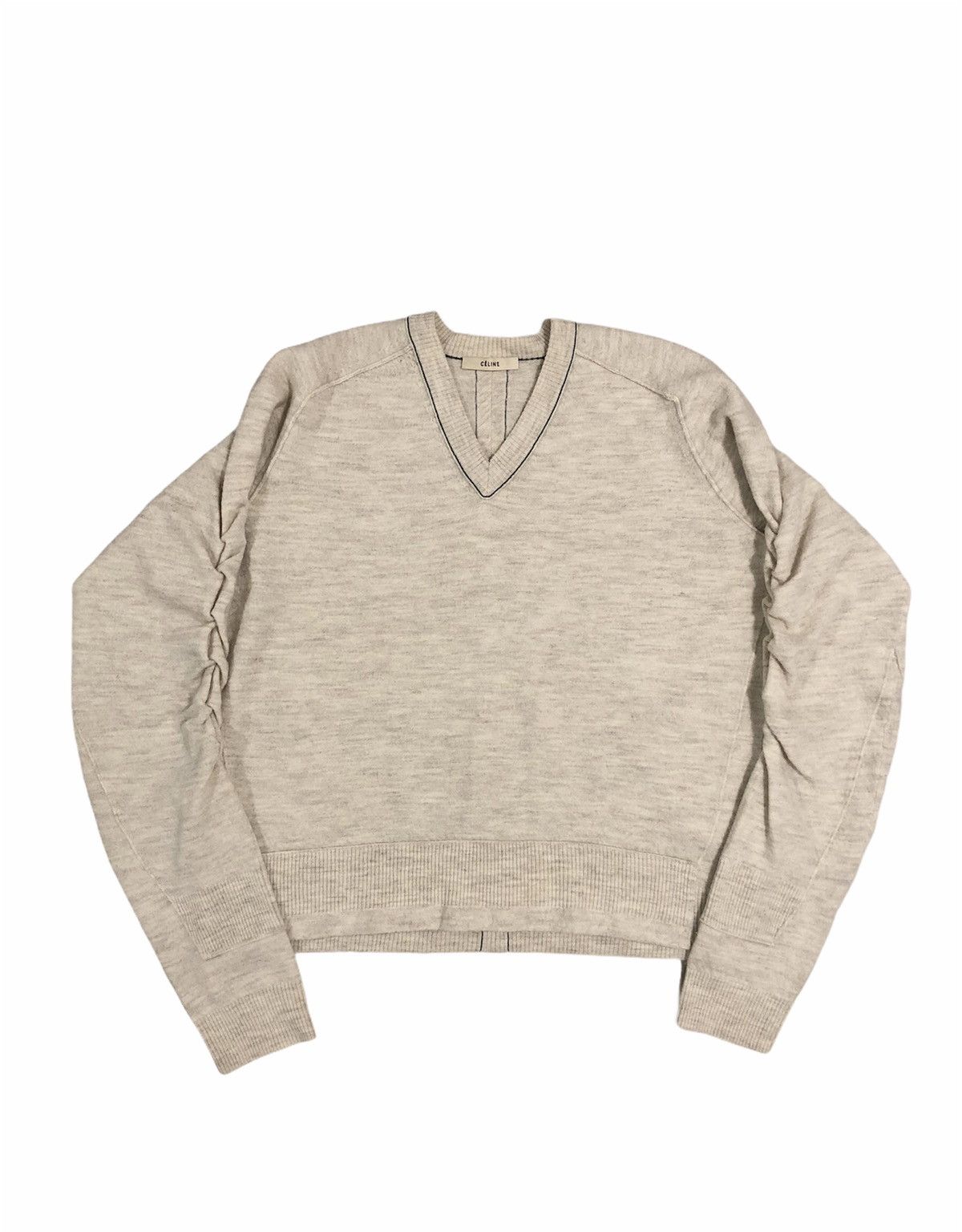 Celine Phoebe Philo Wool & Alpaca V-Neck Sweater Ruched Sleeves Size S / US 4 / IT 40 - 5 Thumbnail