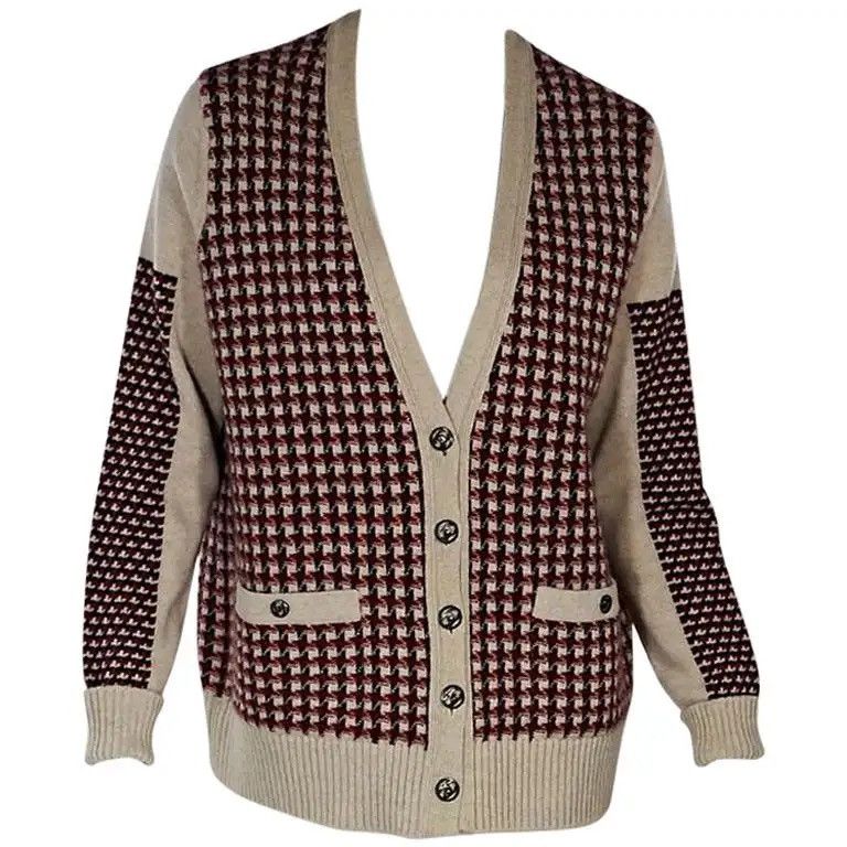 Chanel Chanel Multicolor Houndstooth Tweed Cashmere Cardigan Size S / US 4 / IT 40 - 5 Thumbnail