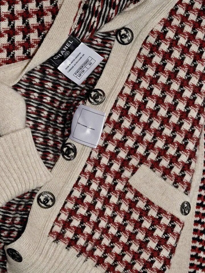 Chanel Chanel Multicolor Houndstooth Tweed Cashmere Cardigan Size S / US 4 / IT 40 - 4 Thumbnail