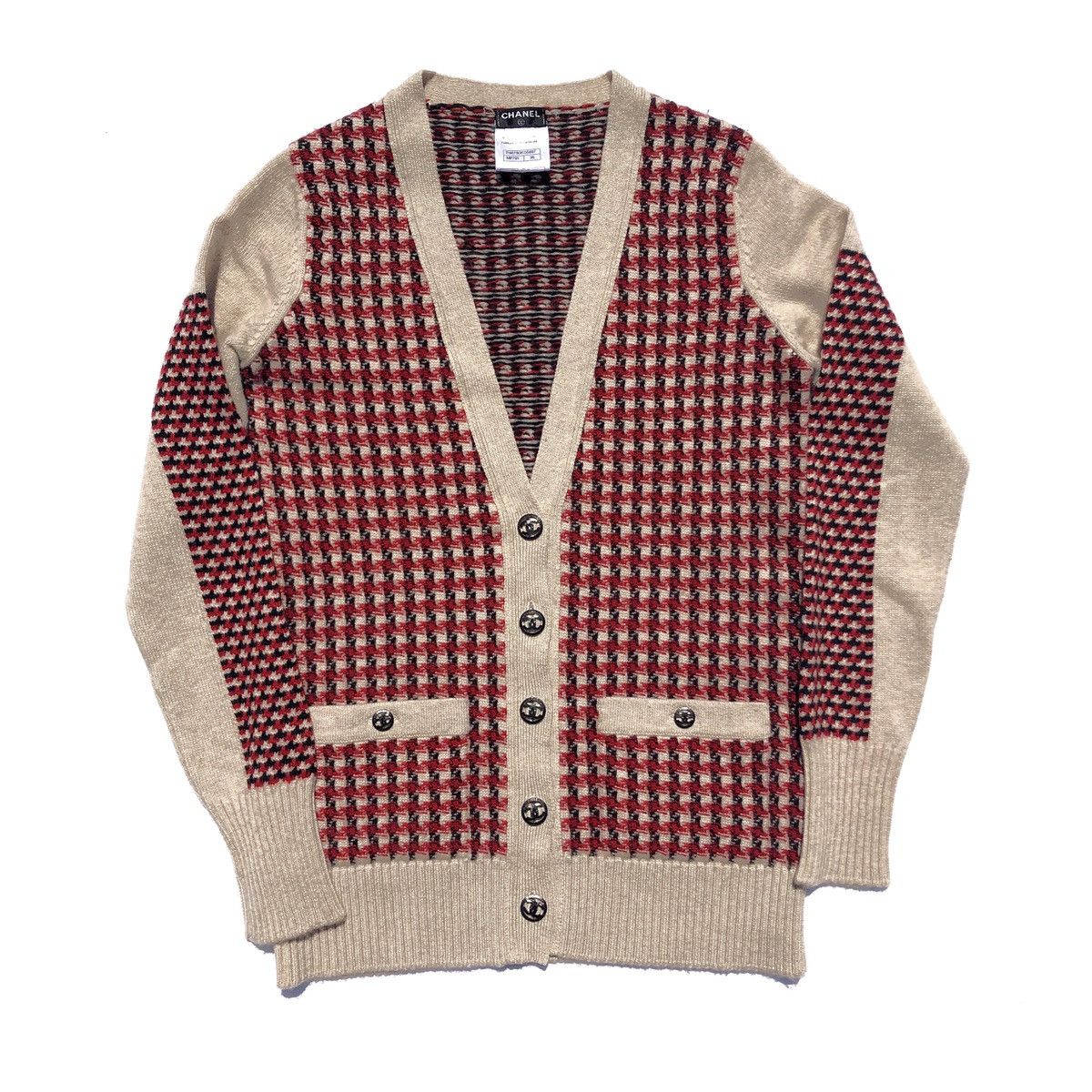 Chanel Chanel Multicolor Houndstooth Tweed Cashmere Cardigan Size S / US 4 / IT 40 - 1 Thumbnail