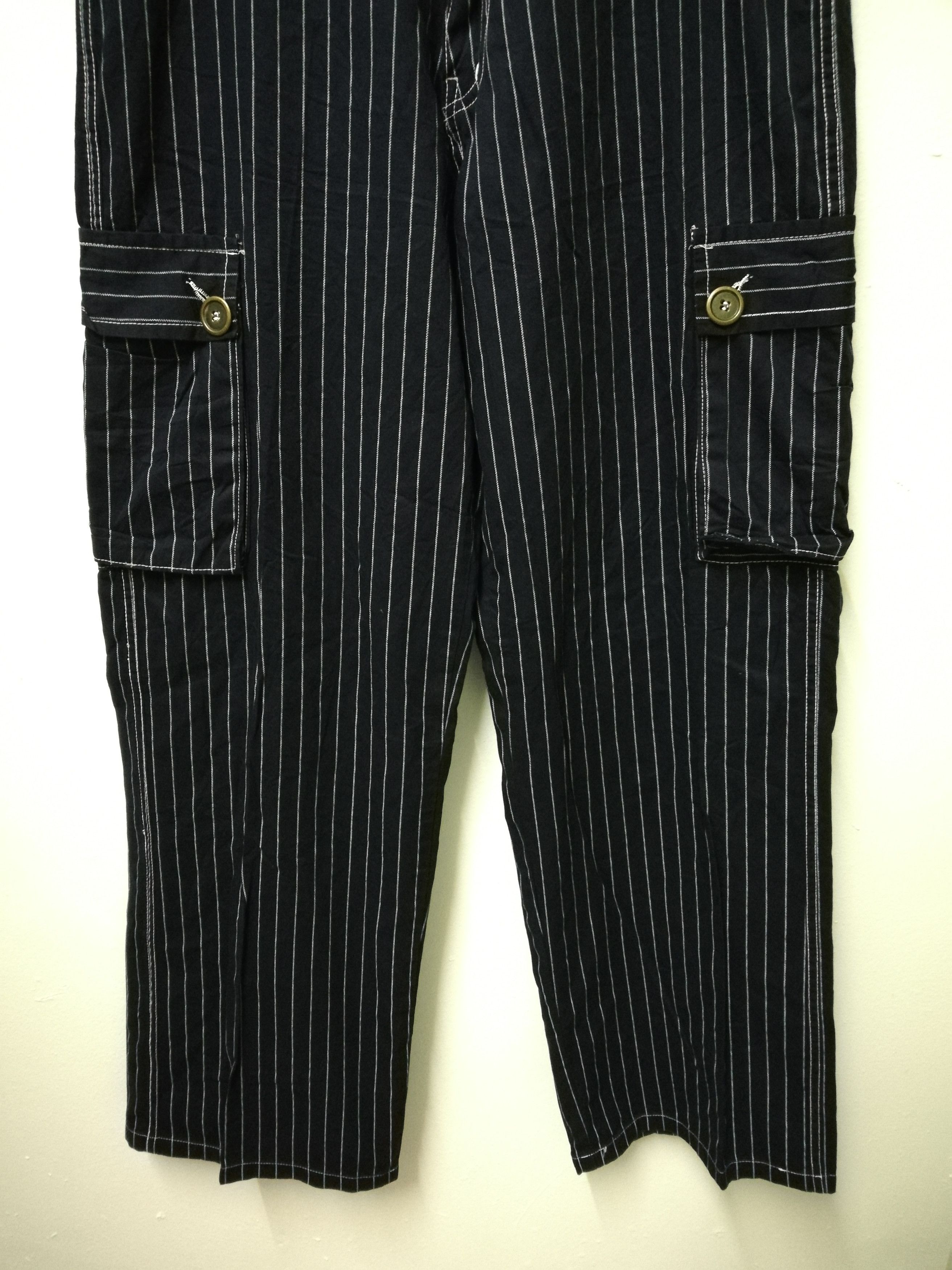 Japanese Brand × Other 🇯🇵 Unbrand Indigo Hickory Stripe Cargo Pants Size US 32 / EU 48 - 4 Thumbnail