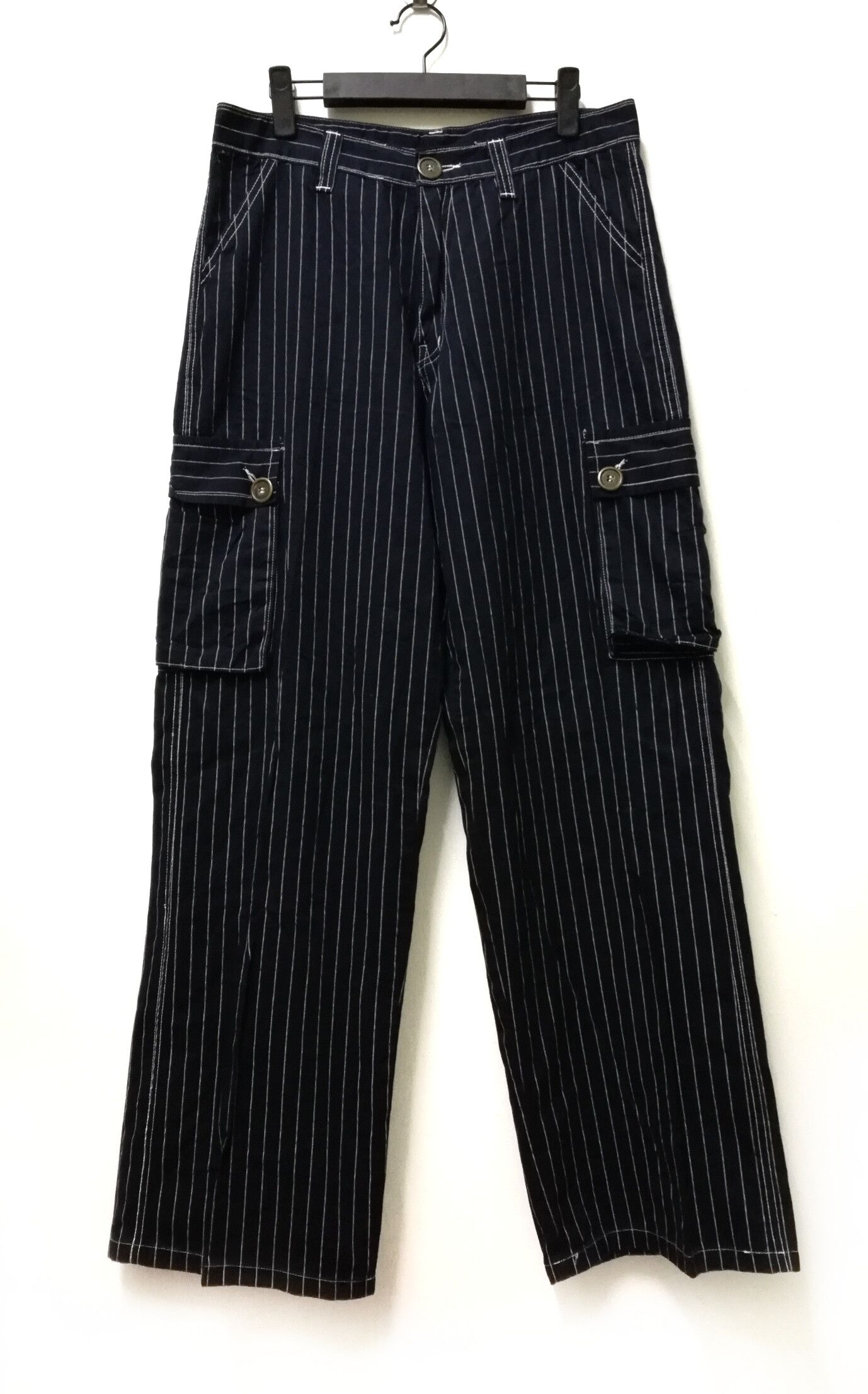 Japanese Brand × Other 🇯🇵 Unbrand Indigo Hickory Stripe Cargo Pants Size US 32 / EU 48 - 1 Thumbnail