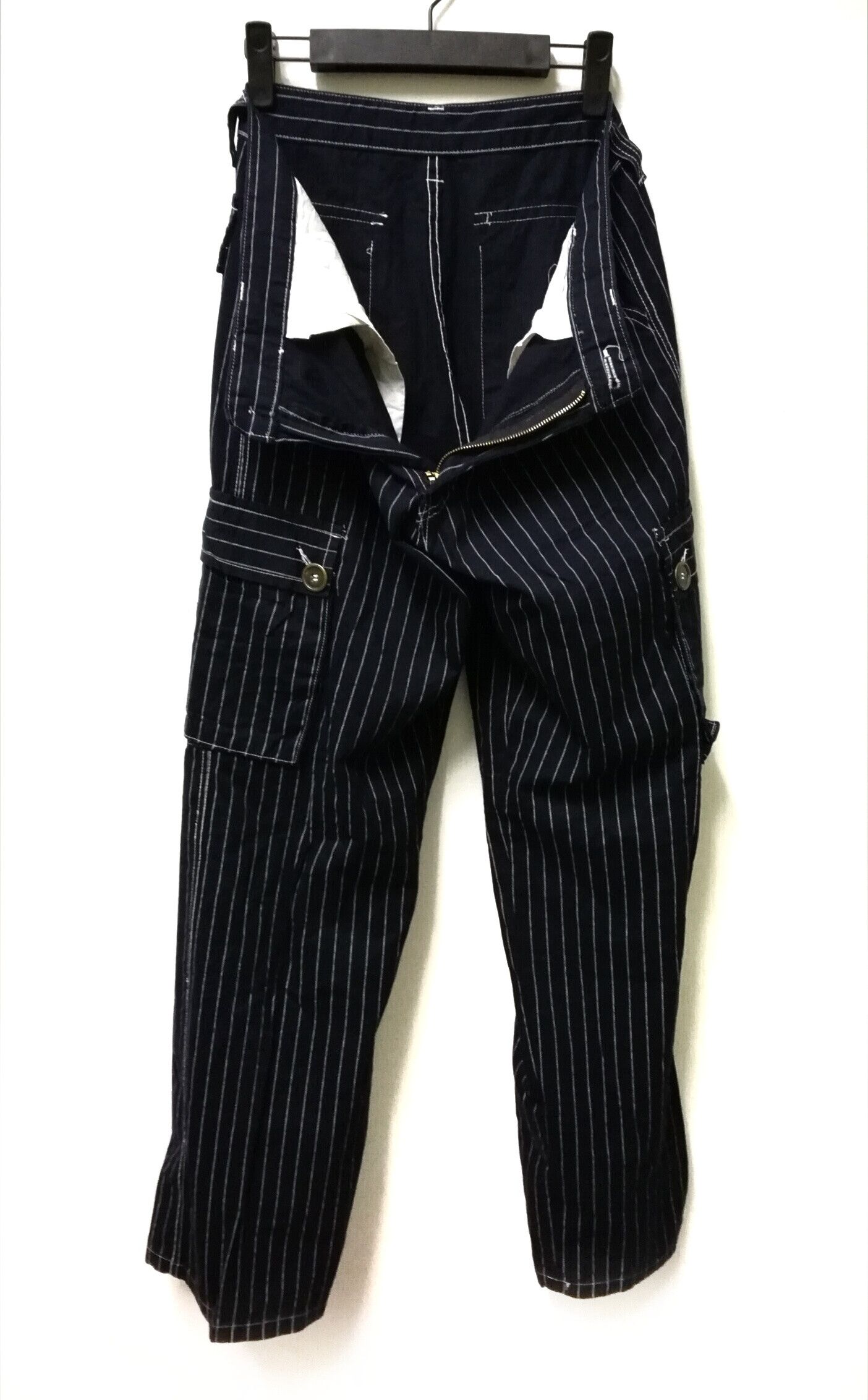Japanese Brand × Other 🇯🇵 Unbrand Indigo Hickory Stripe Cargo Pants Size US 32 / EU 48 - 8 Thumbnail