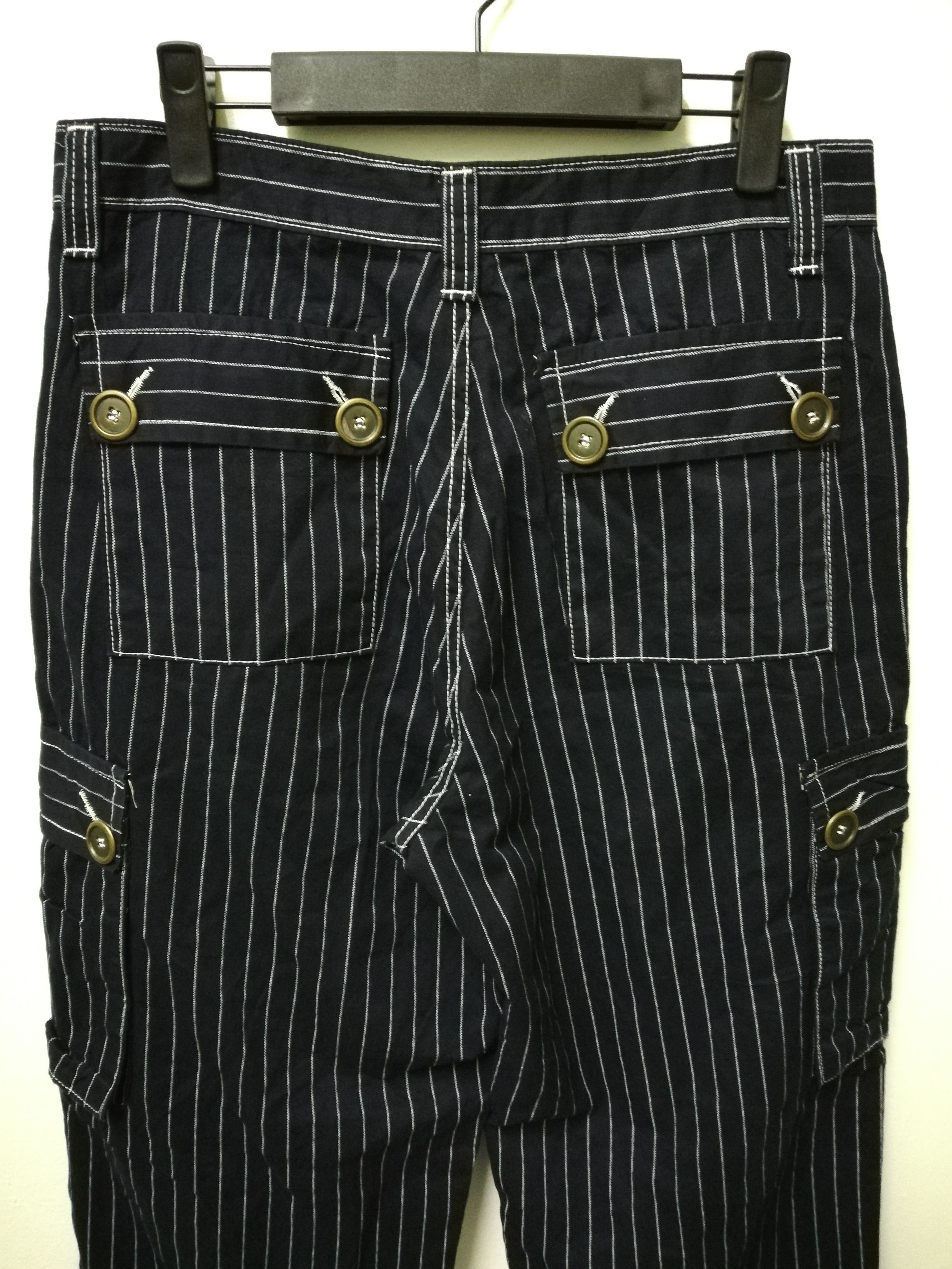 Japanese Brand × Other 🇯🇵 Unbrand Indigo Hickory Stripe Cargo Pants Size US 32 / EU 48 - 6 Thumbnail
