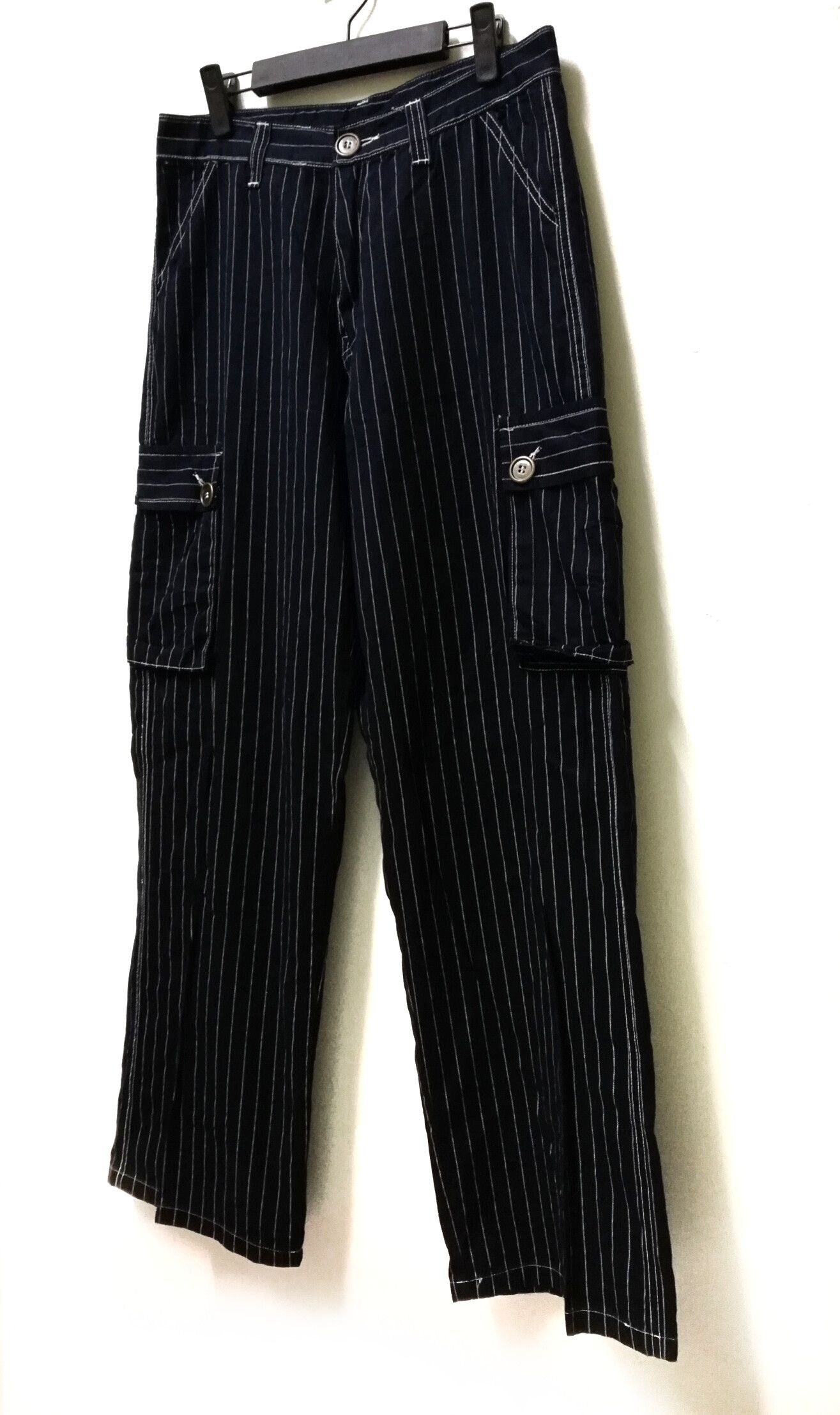Japanese Brand × Other 🇯🇵 Unbrand Indigo Hickory Stripe Cargo Pants Size US 32 / EU 48 - 2 Thumbnail