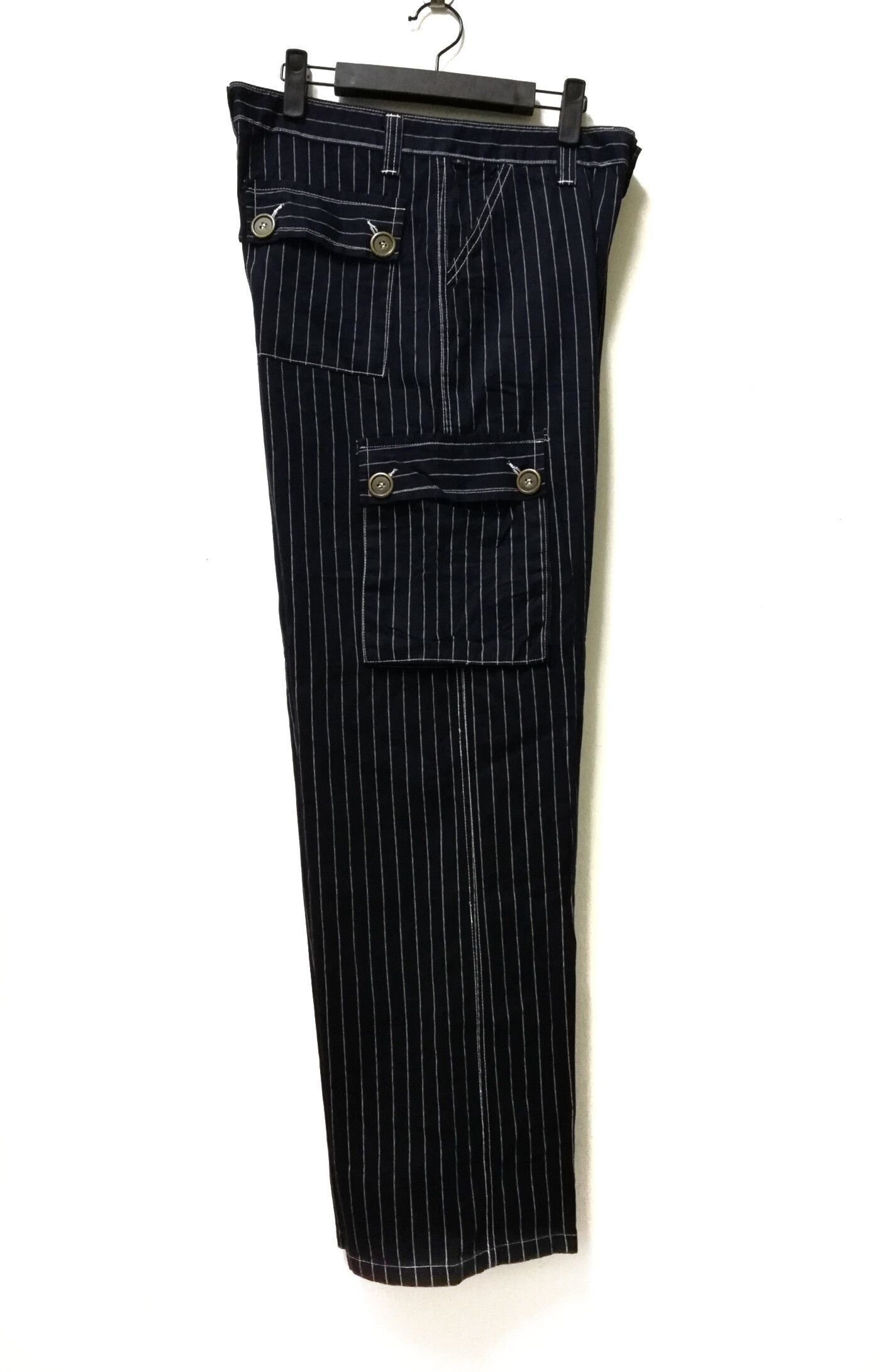 Japanese Brand × Other 🇯🇵 Unbrand Indigo Hickory Stripe Cargo Pants Size US 32 / EU 48 - 7 Thumbnail