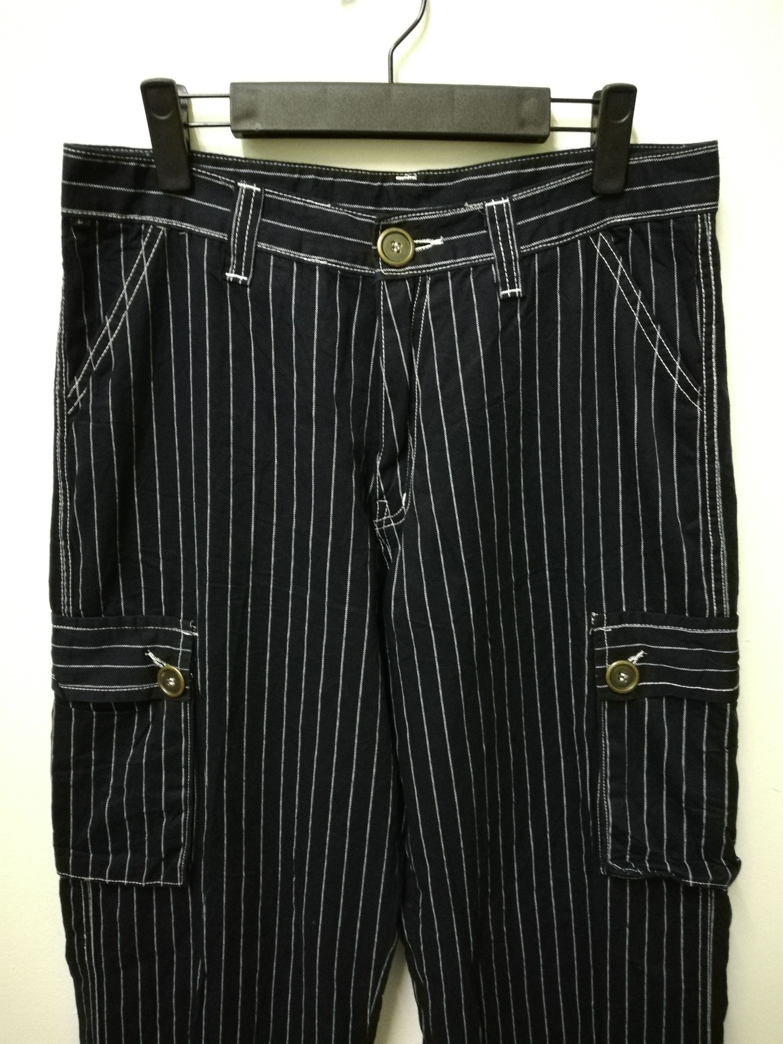 Japanese Brand × Other 🇯🇵 Unbrand Indigo Hickory Stripe Cargo Pants Size US 32 / EU 48 - 3 Thumbnail