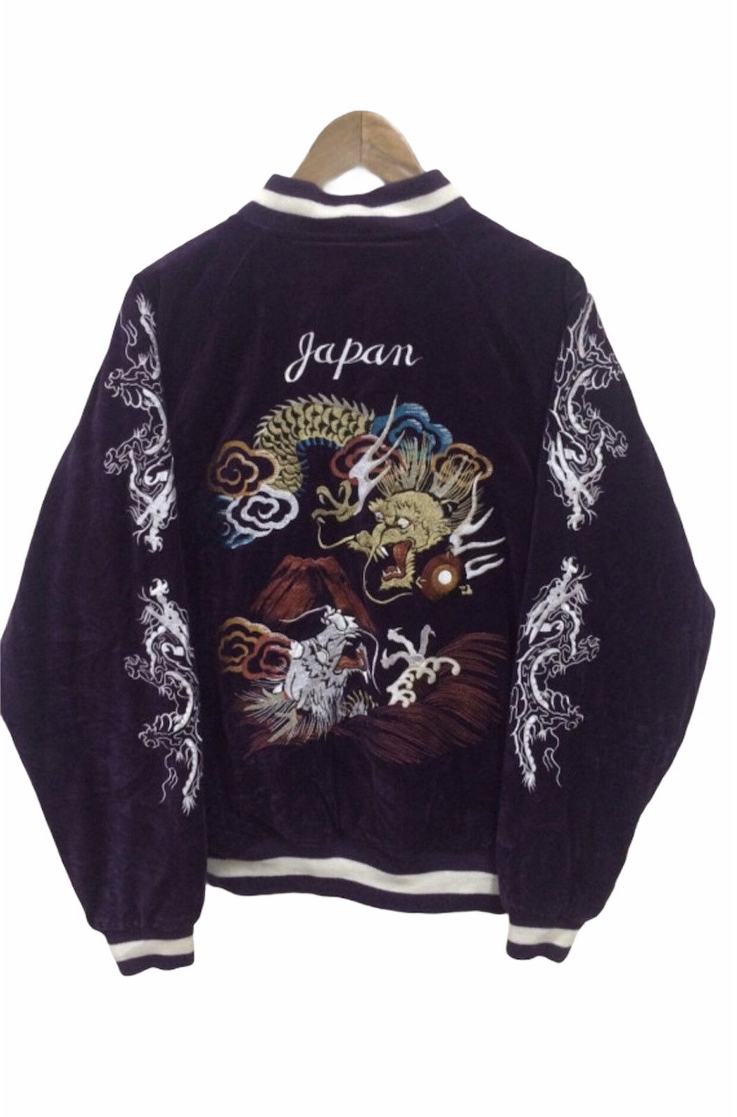 image of Sukajan Souvenir Jacket Sukajan Japan Yokosuka Embroidery Souvenirs Velvet Jacket in Dark Purple (S