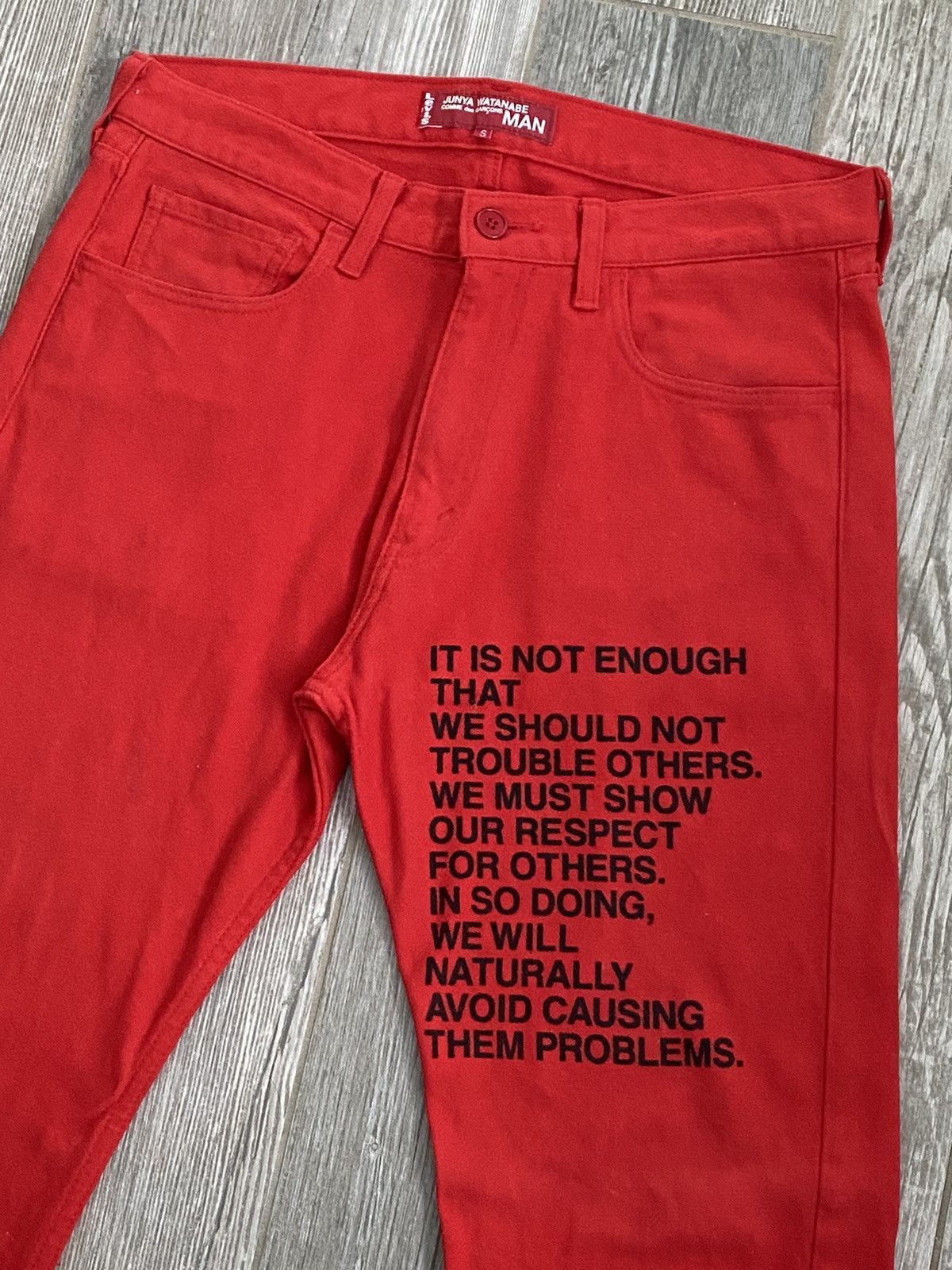 Comme des Garcons AD2001 Junya Watanabe Poem Red & Black Levi’s Denim Pants Size US 33 - 3 Thumbnail