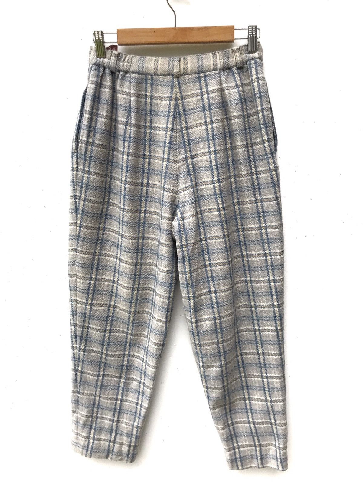 Handmade × Japanese Brand Vintage Japanese Wool Checkered High Waist Baggy Pants Size US 26 / EU 42 - 2 Thumbnail