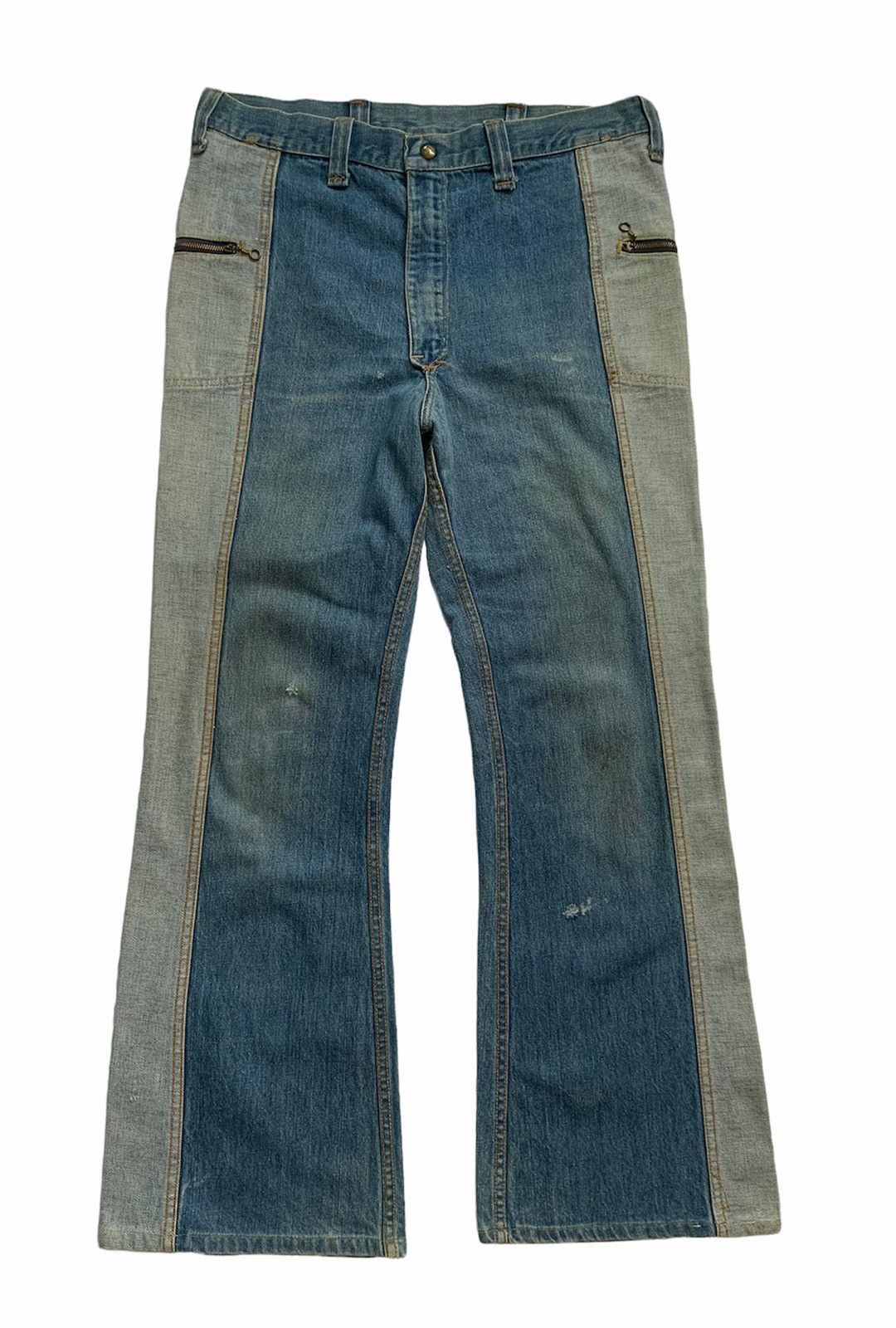 If Six Was Nine × Lee 🔥 70s Jeans Lee Reversible Flare Two Tone Patchwork Pants Size US 33 - 4 Thumbnail
